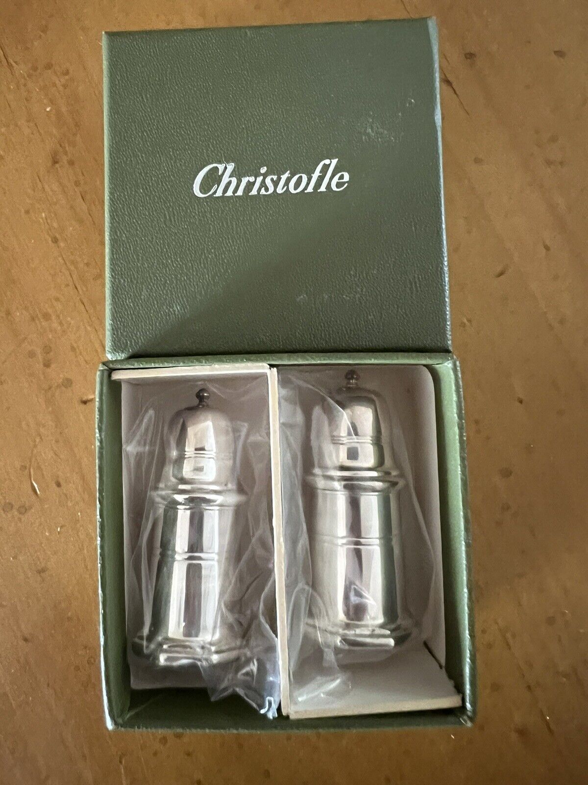 Christofle Silver plate Salt & Pepper Shakers 2” Sealed NEW In Box