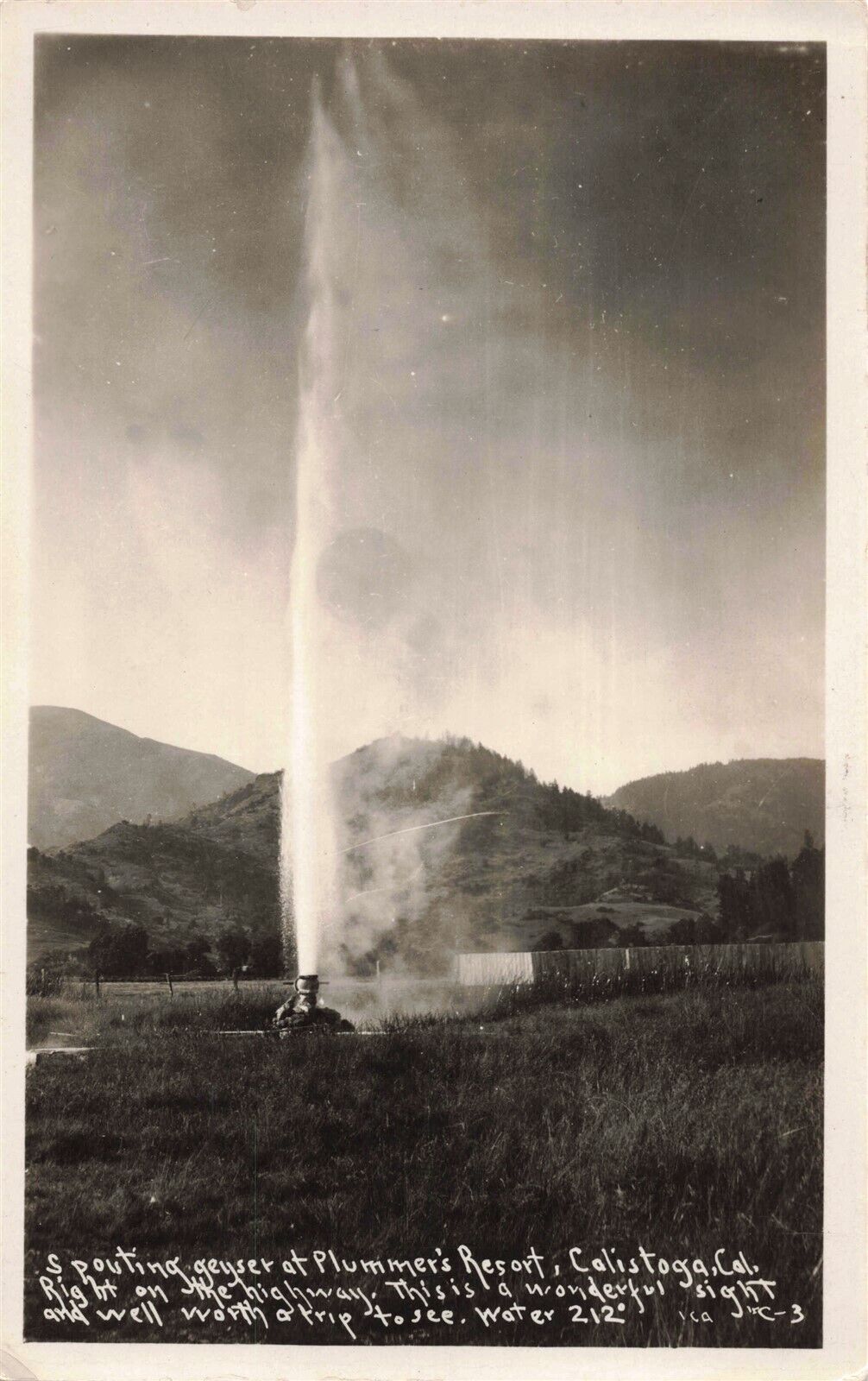 Calistoga CA Plummer's Resort Spouting Geyser Water Well 1932 RPPC B107
