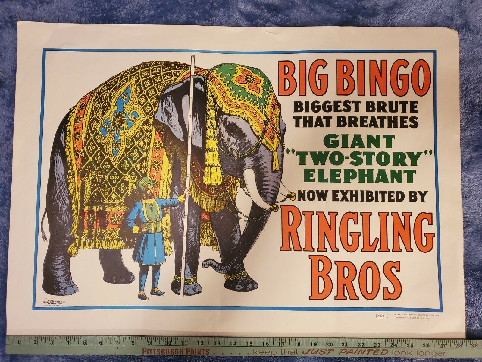 1966 RARE Ringling Brothers Barnum Bailey Circus Poster Original Elephant 20X28