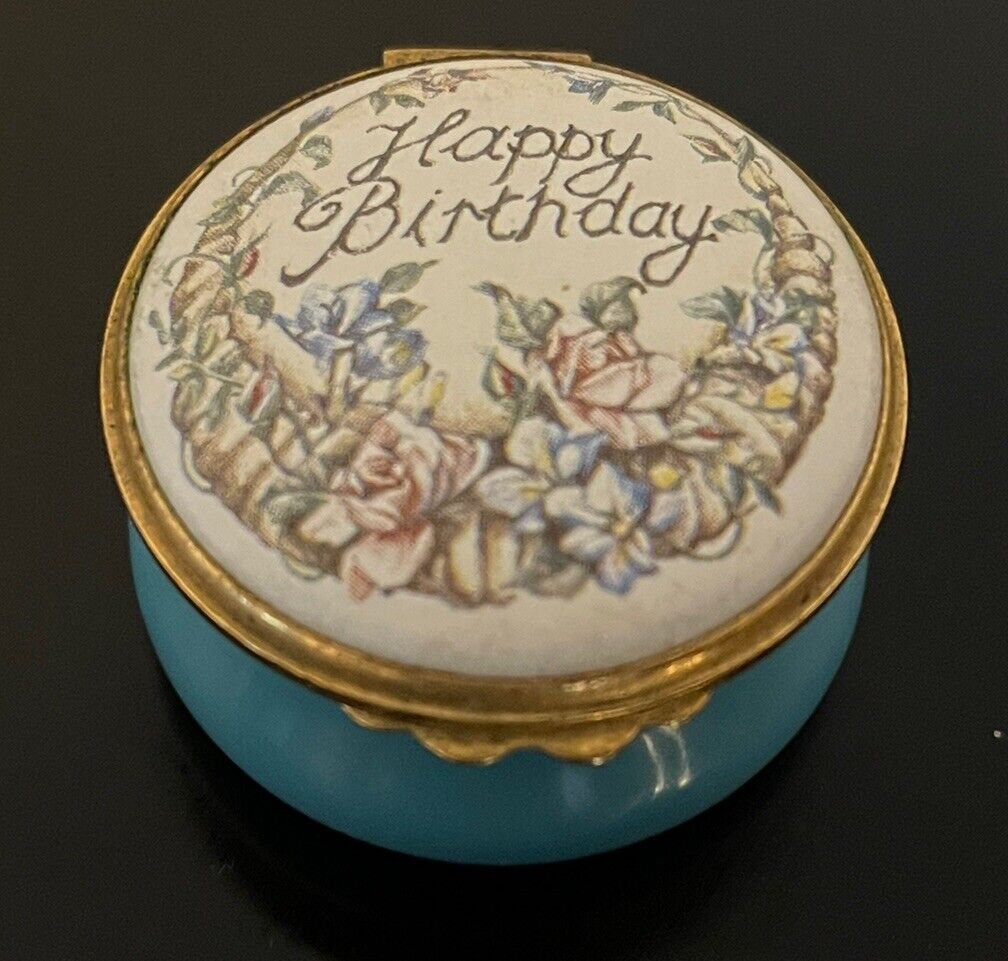 Kingsley Enamels Worcestershire Trinket Box Happy Birthday Flowers