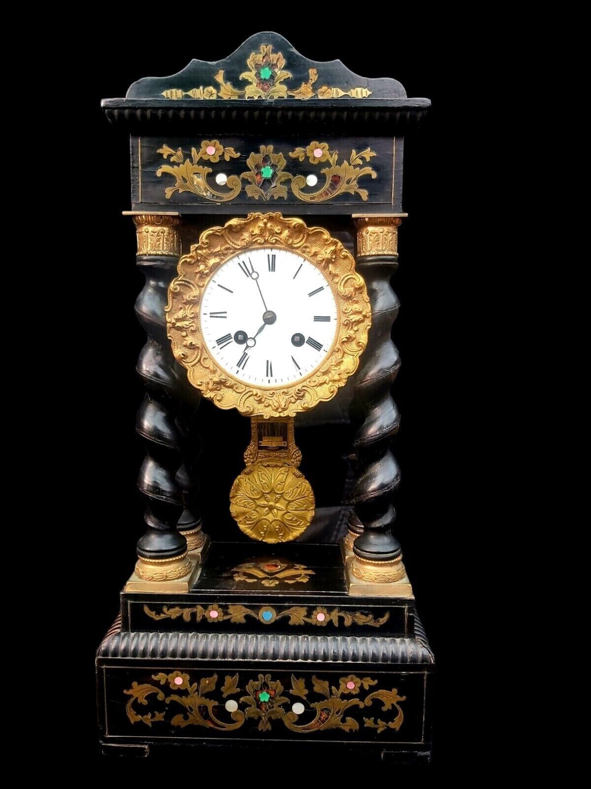 Antique Clock French Boulle Bell Striking Inlaid Large 19th Century c1830 Empire