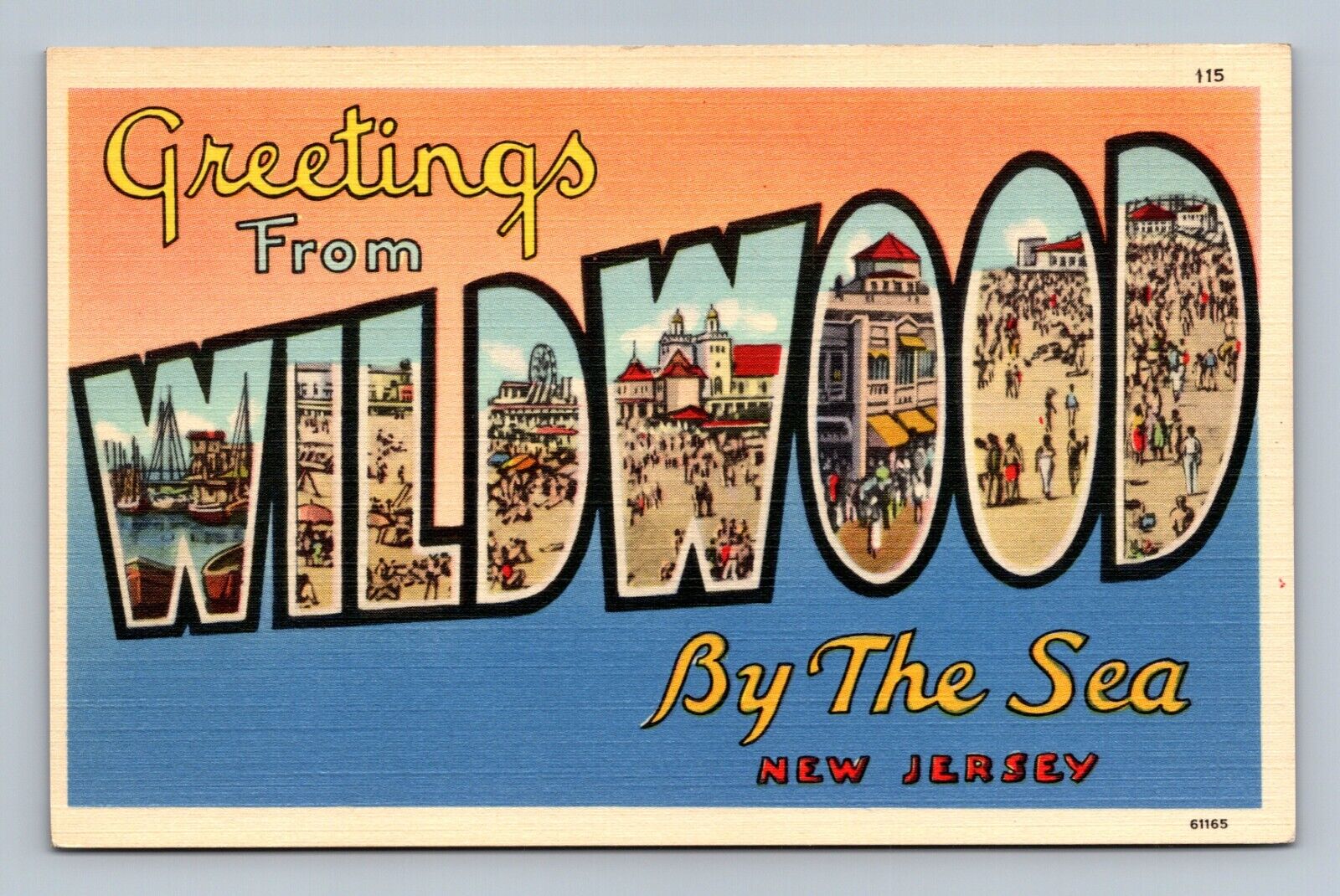 Greetings from Wildwood by the Sea NJ Tichnor Cape May County Large Letter