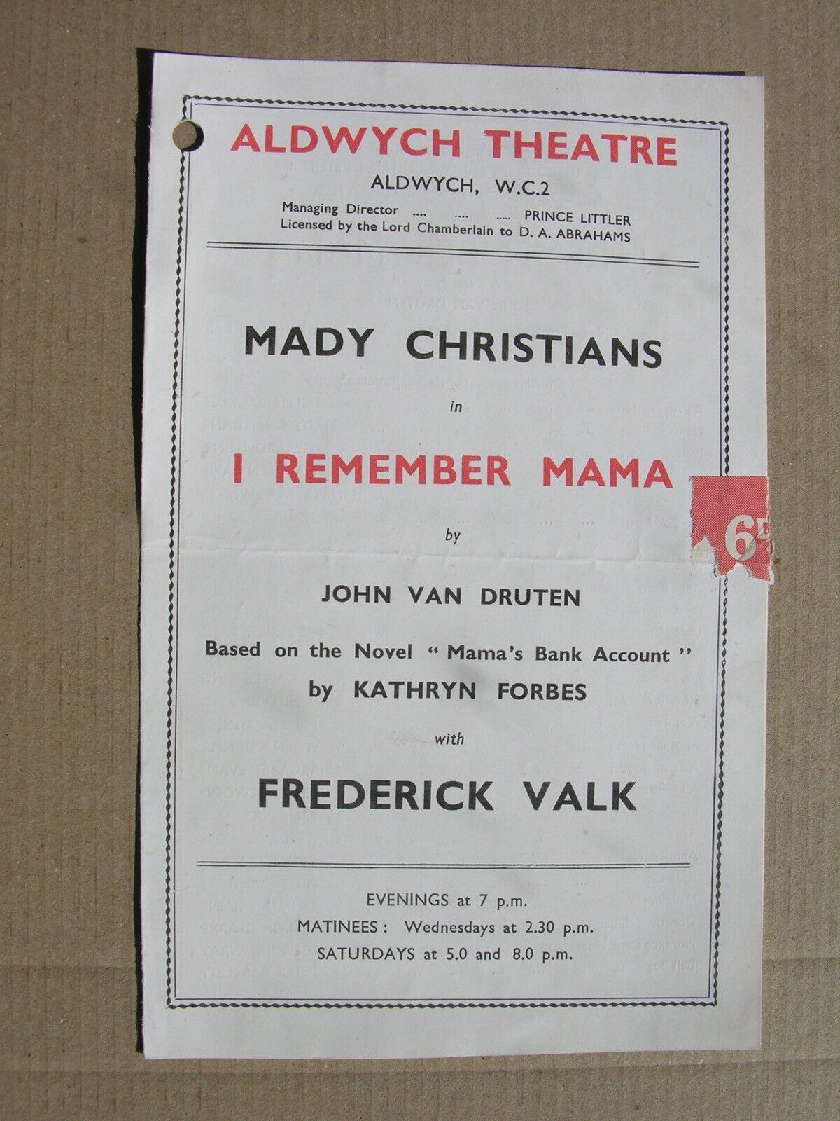 1948 I REMEMBER MAMA Van Druten Mady Christians, Frederick Valk Adrienne Gessner