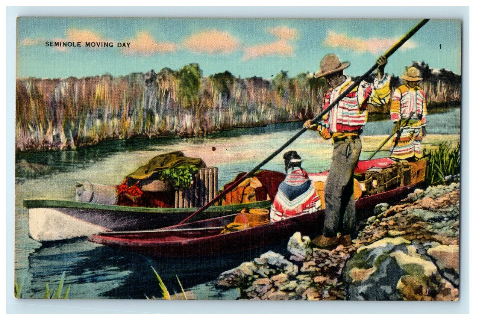 c1940s Seminole Indians Moving Day Everglades, Florida FL Unposted Postcard