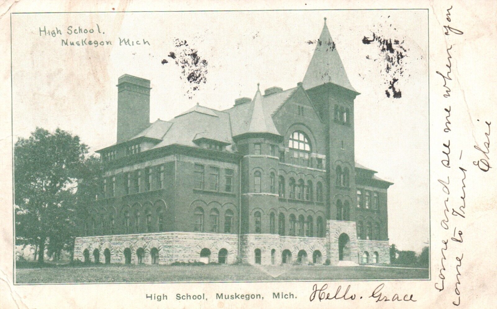 Postcard MI Muskegon Michigan High School Undivided Back Vintage PC e6277