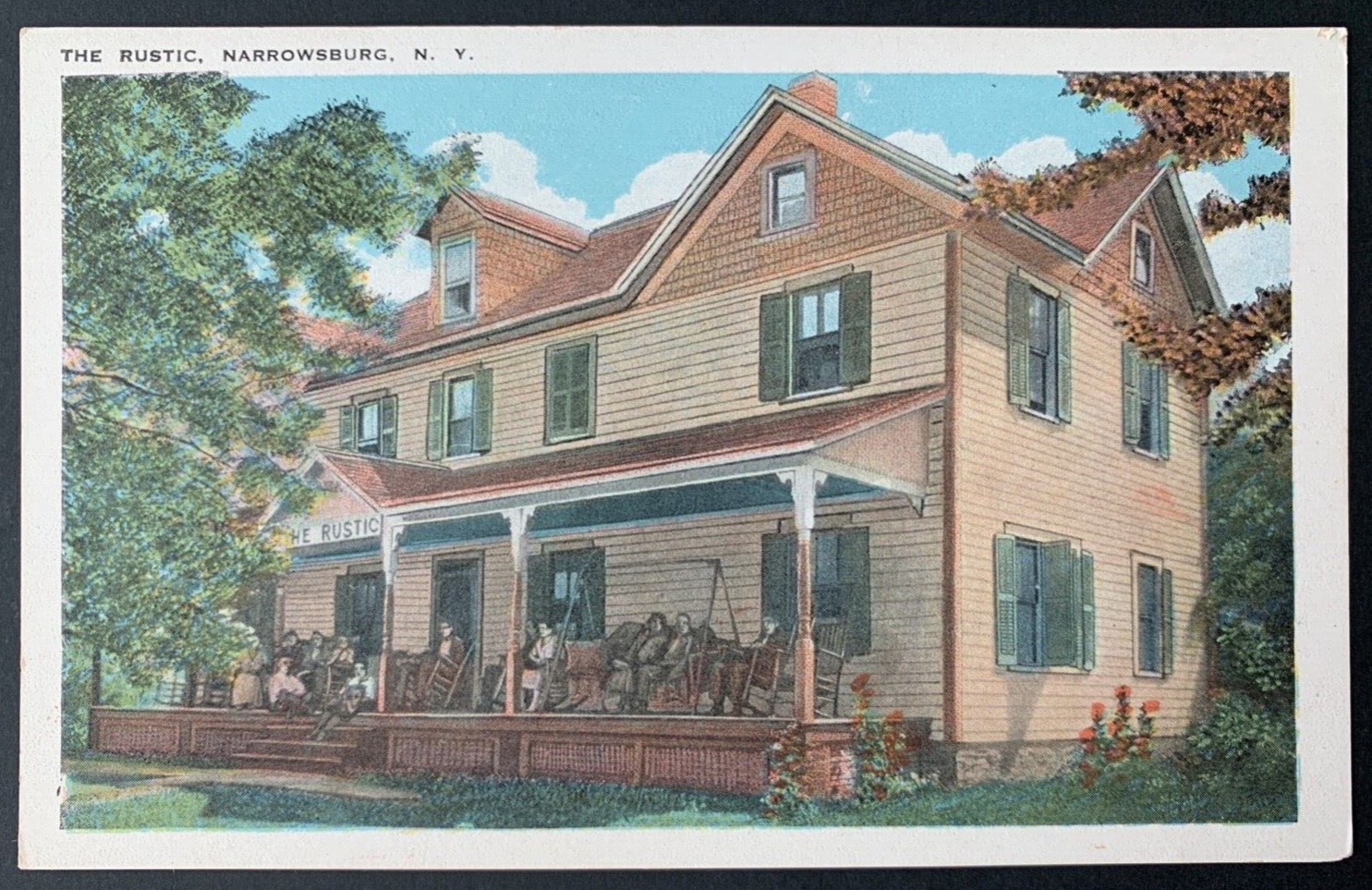 Postcard Narrowsburgh NY - The Rustic Inn with People on Porch