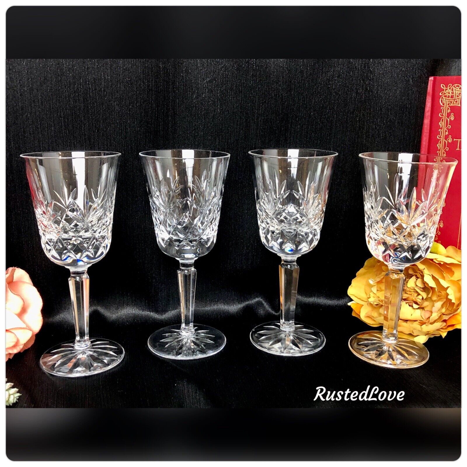 Lenox Charleston Wine Glass  Blown Cut Glass Vintage Wine Goblets Lenox Set 4 *