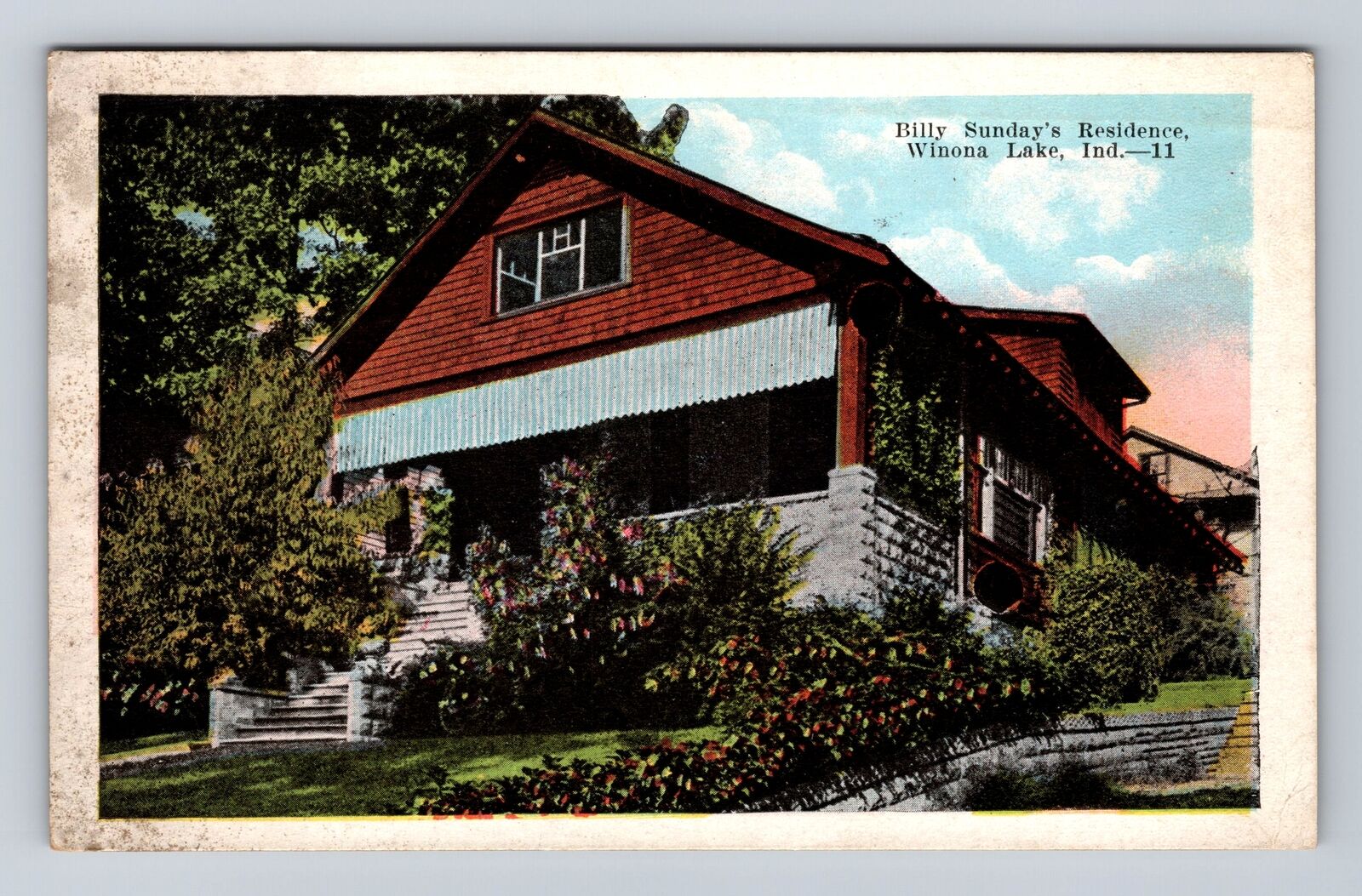 Winona Lake IN- Indiana, Billy Sunday's Residence, Vintage c1922 Postcard