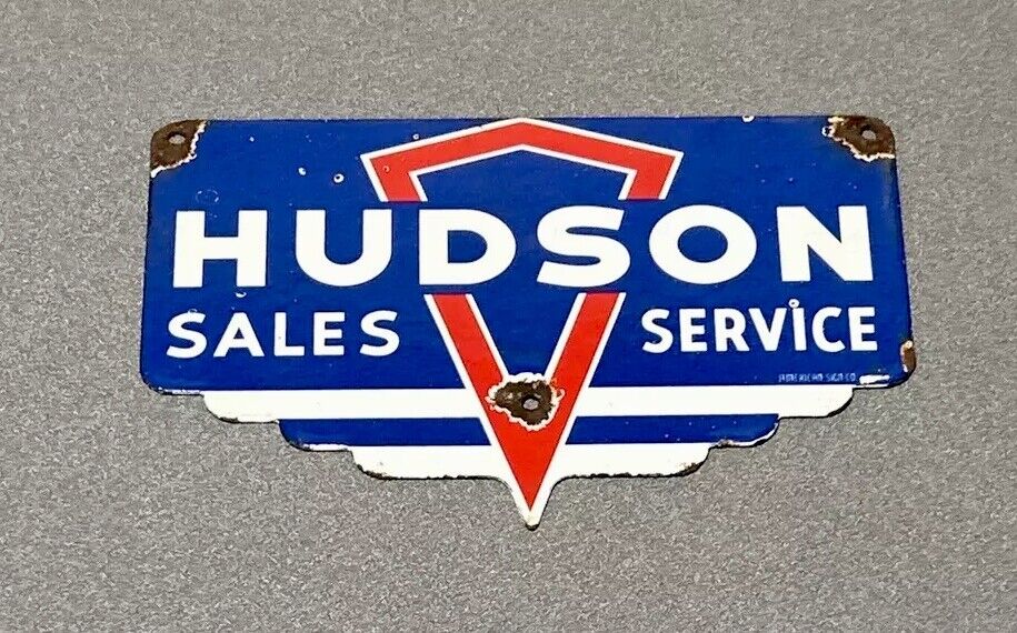 VINTAGE HUDSON SALES SERVICE PORCELAIN SIGN CAR GAS AUTO OIL