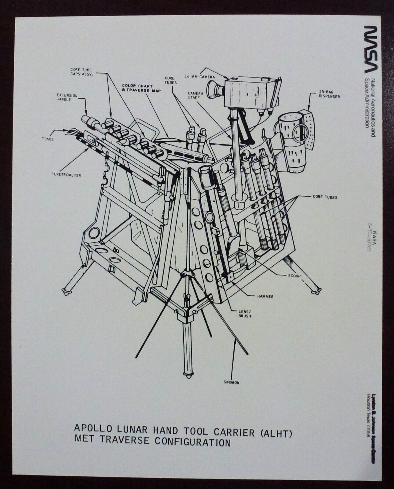 Rare Nasa photograph Apollo Lunar Hand Tool Carrier (ALHT) Drawing S-70-50763