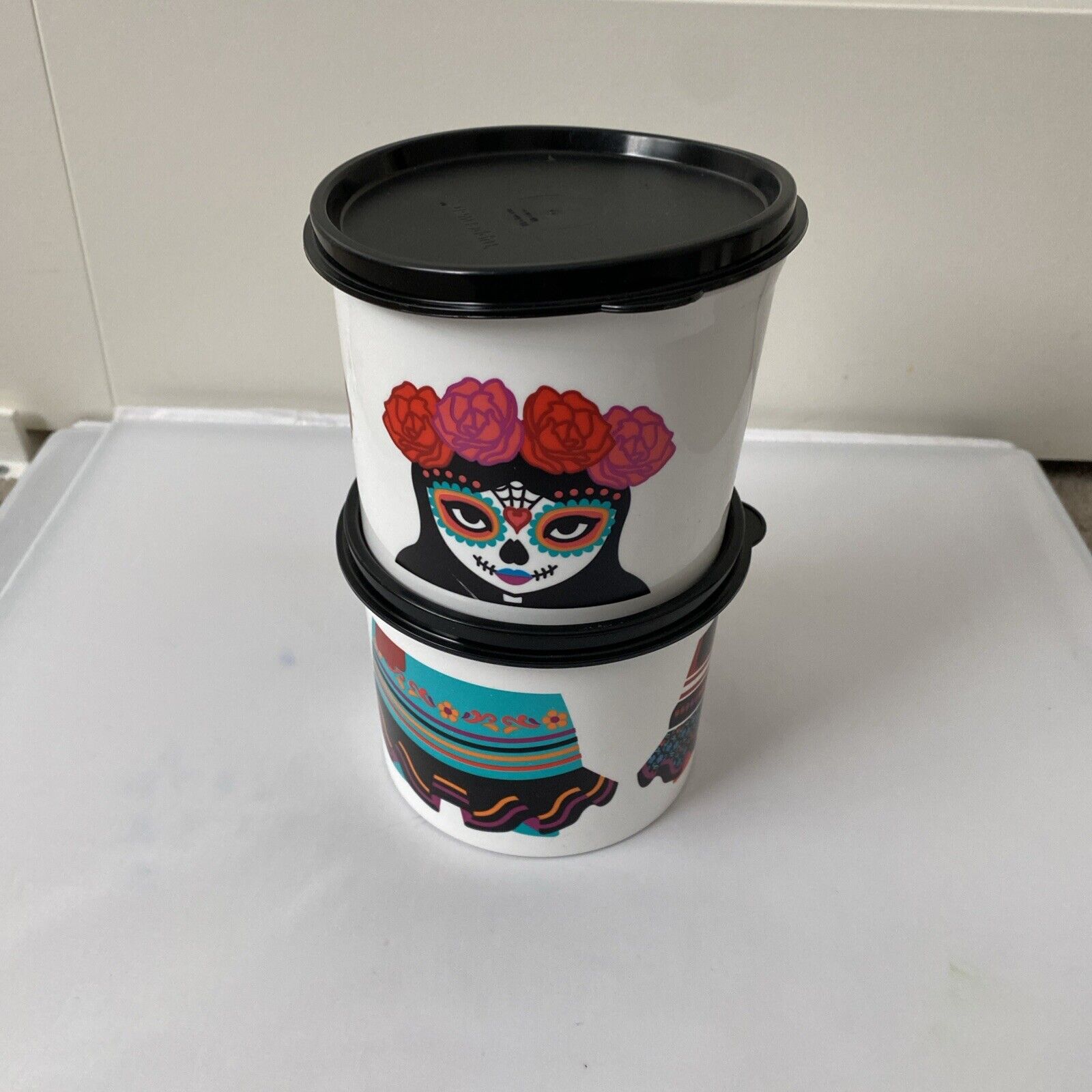 Tupperware Day of Dead 4623 Set Lids Dia Los Muertos Stacking Small Canister Set