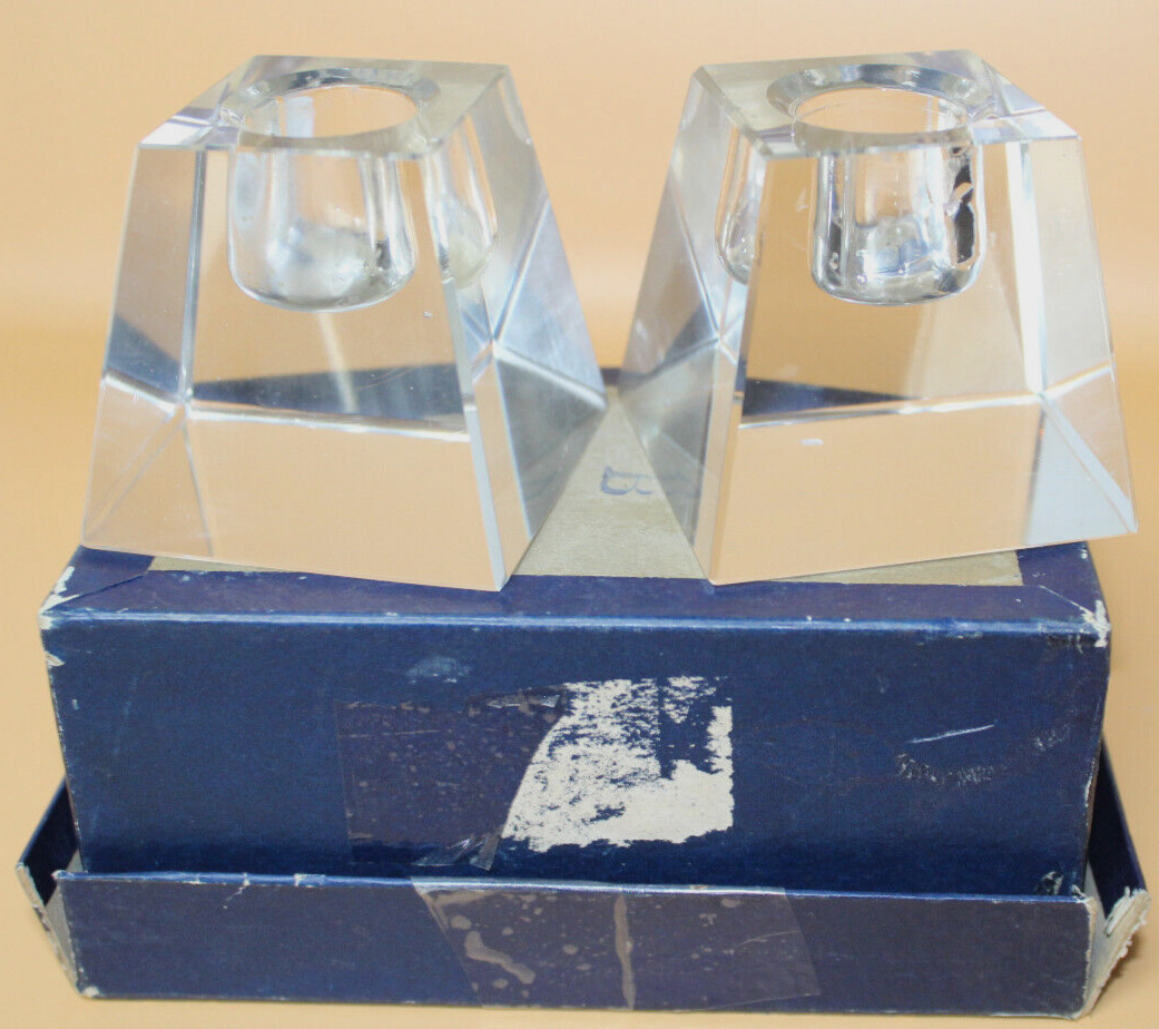 Vintage Pair Crystal Candle Holders Japan w/ Box 563-308
