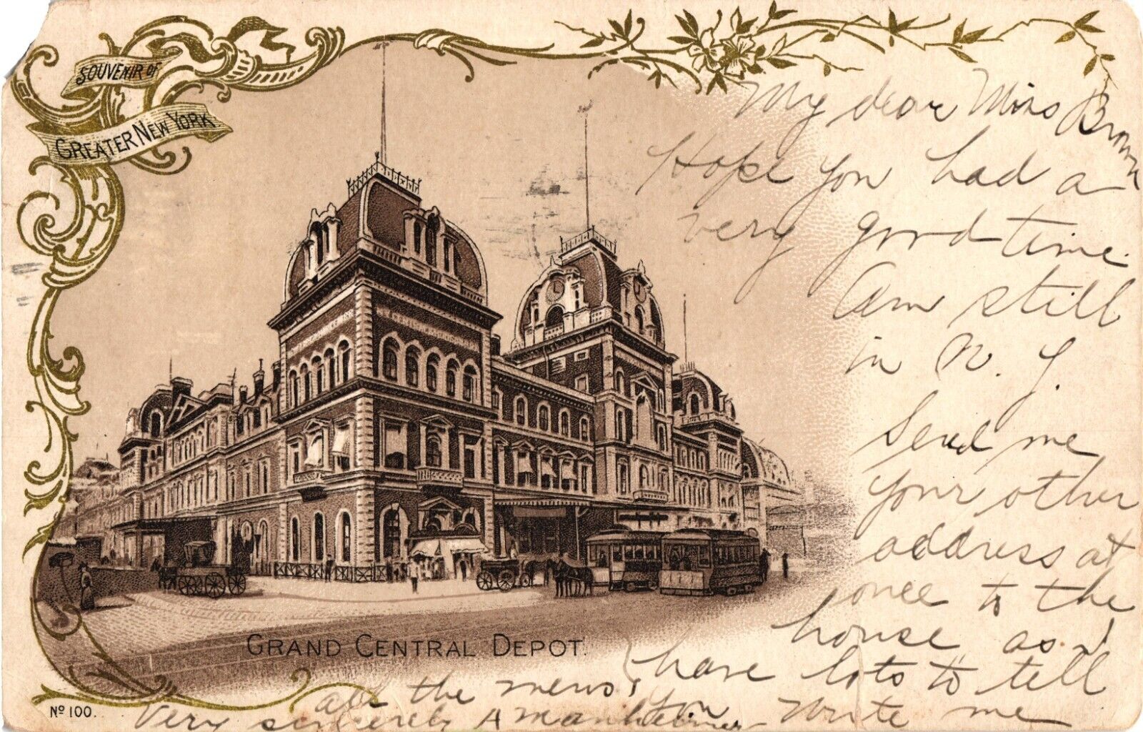 1905 Grand Central Depot Terminal in New York City Undivided Postcard