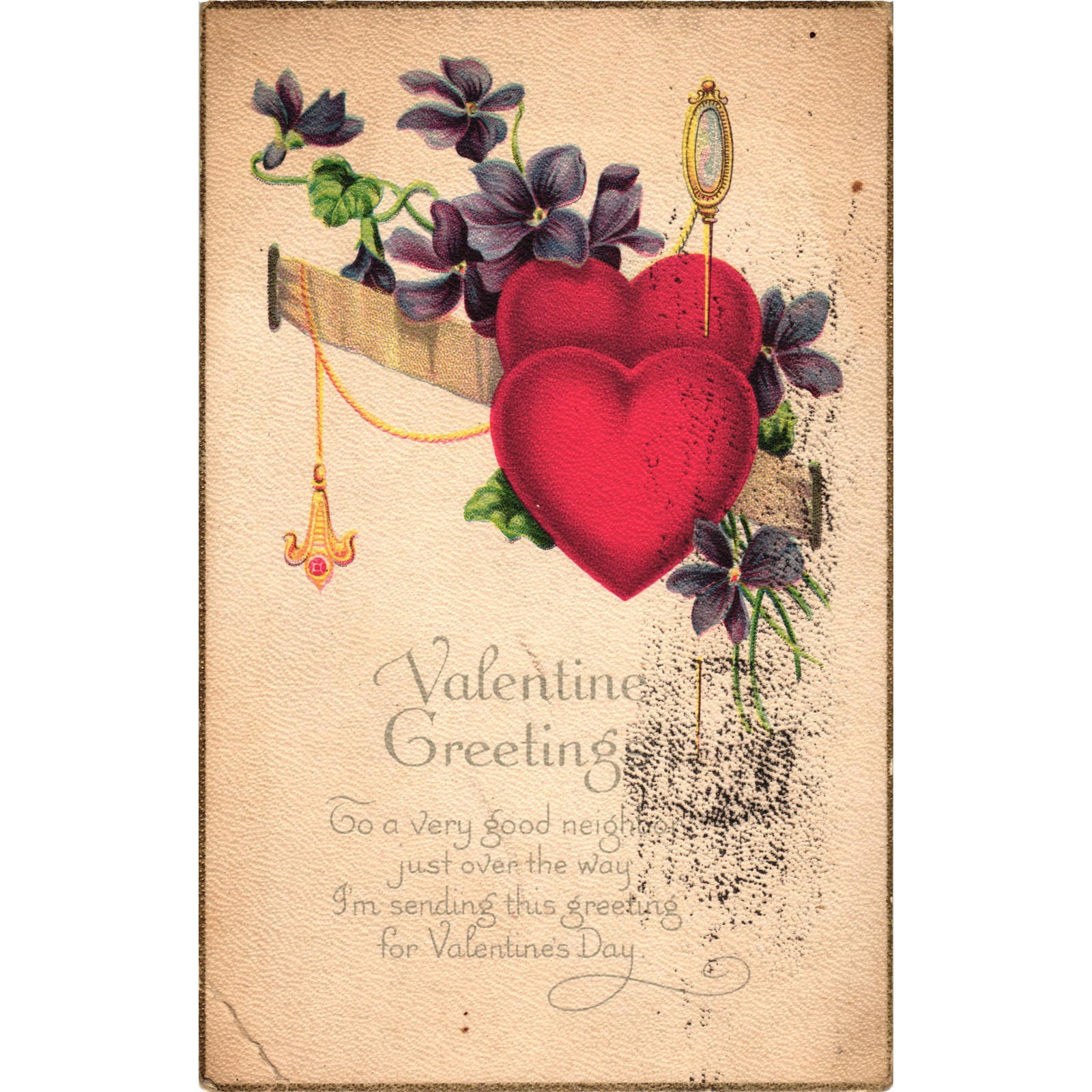Valentines Greetings Postcard Antique Posted 1924 Newport NY Stamped