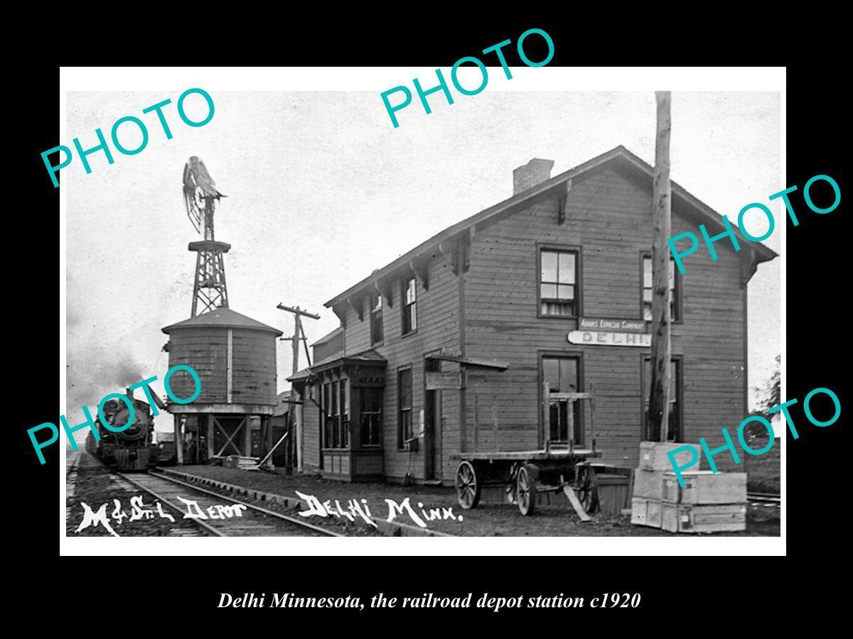 OLD 8x6 HISTORIC PHOTO OF DELHI MINNESOTA THE RAILROAD DEPOT STATION c1920