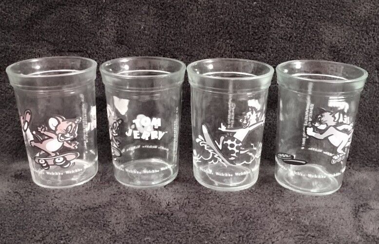 Set Of 4 Vintage 1990-91 Welch\'s Jelly Jar Glasses Tom & Jerry