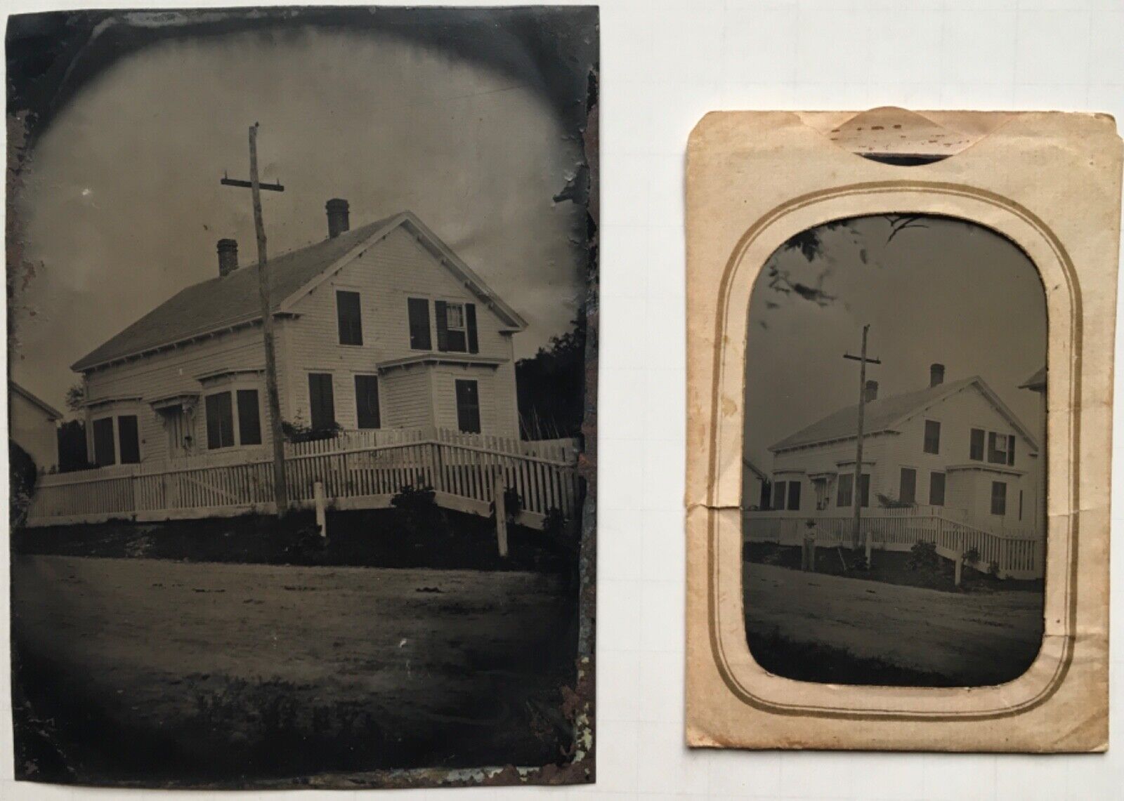 Antique 1880s Pair Outdoor Tintypes Same House 1/2 Plate Architectural Photos