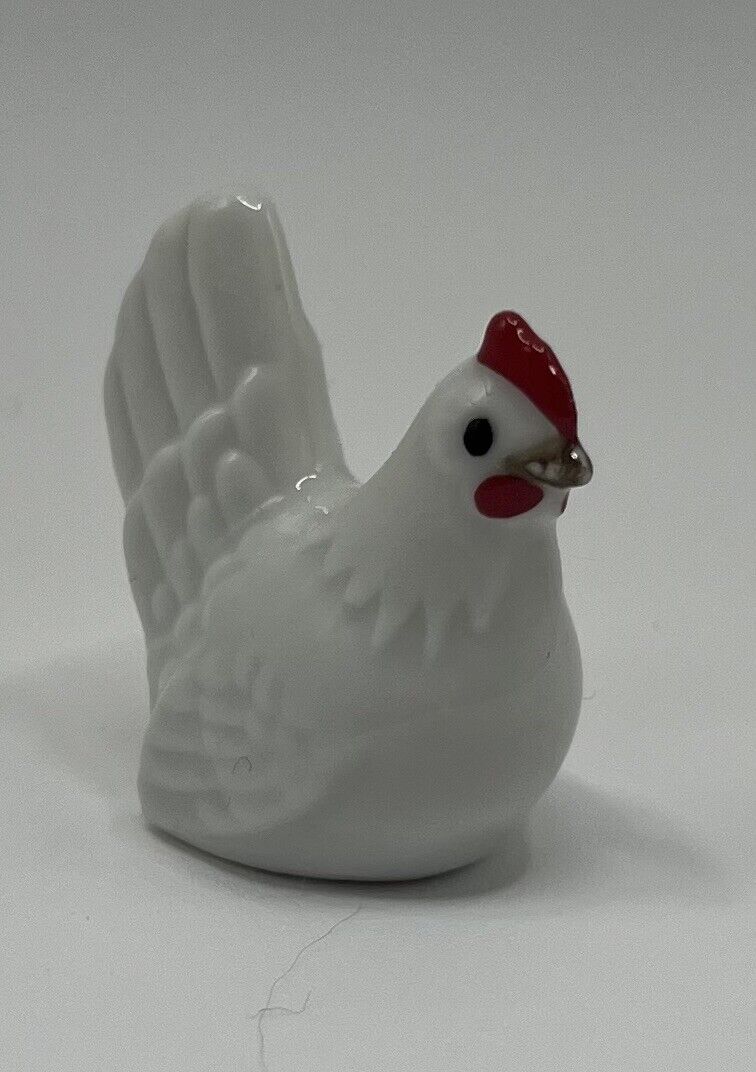 Vintage Tiny White Chicken Rooster Hen Figurine Miniature Trinket