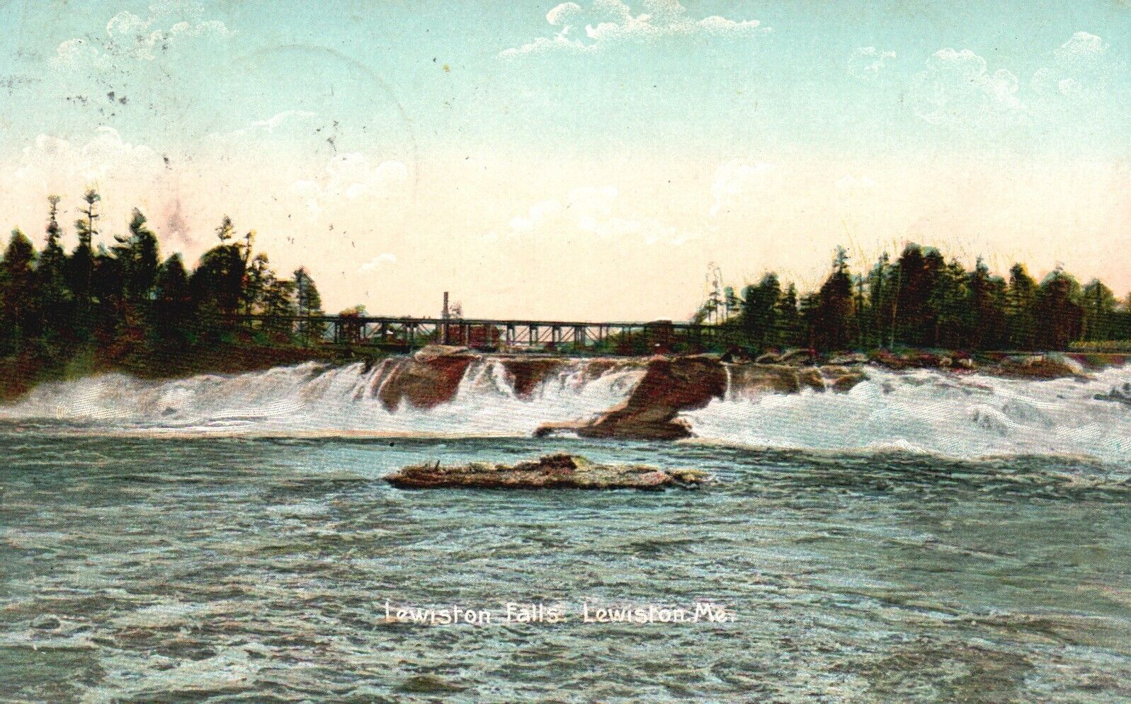 Postcard ME Lewiston Maine Lewiston Falls Posted 1910 Antique Vintage PC J1357
