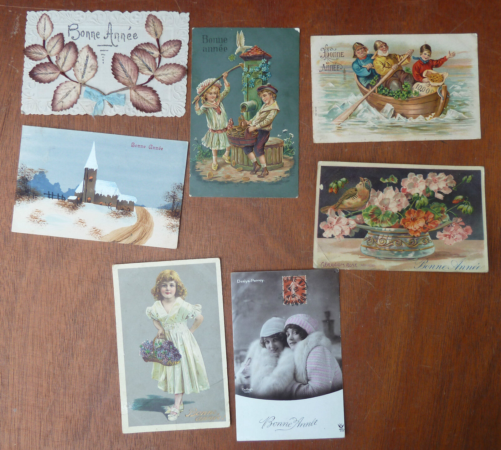 CPA Postcard Antique, Set Of 7 Postcards Happy New Year Era 1910