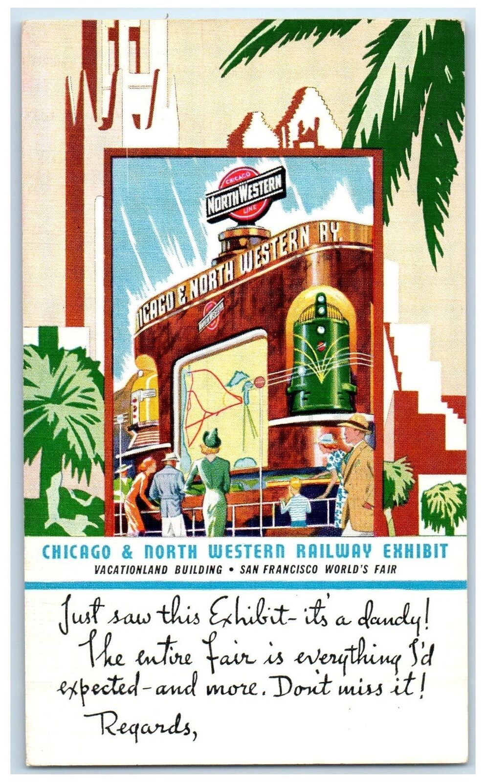 c1940s Chicago & North Western Railway Exhibit San Francisco California Postcard