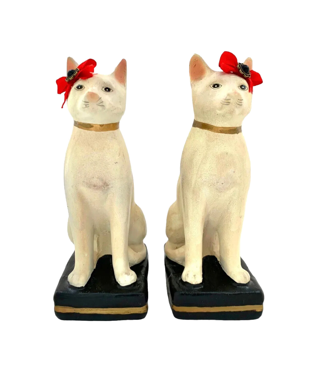 Cat Bookend Pair Cute Figurine with Bow Vintage Decor Gift