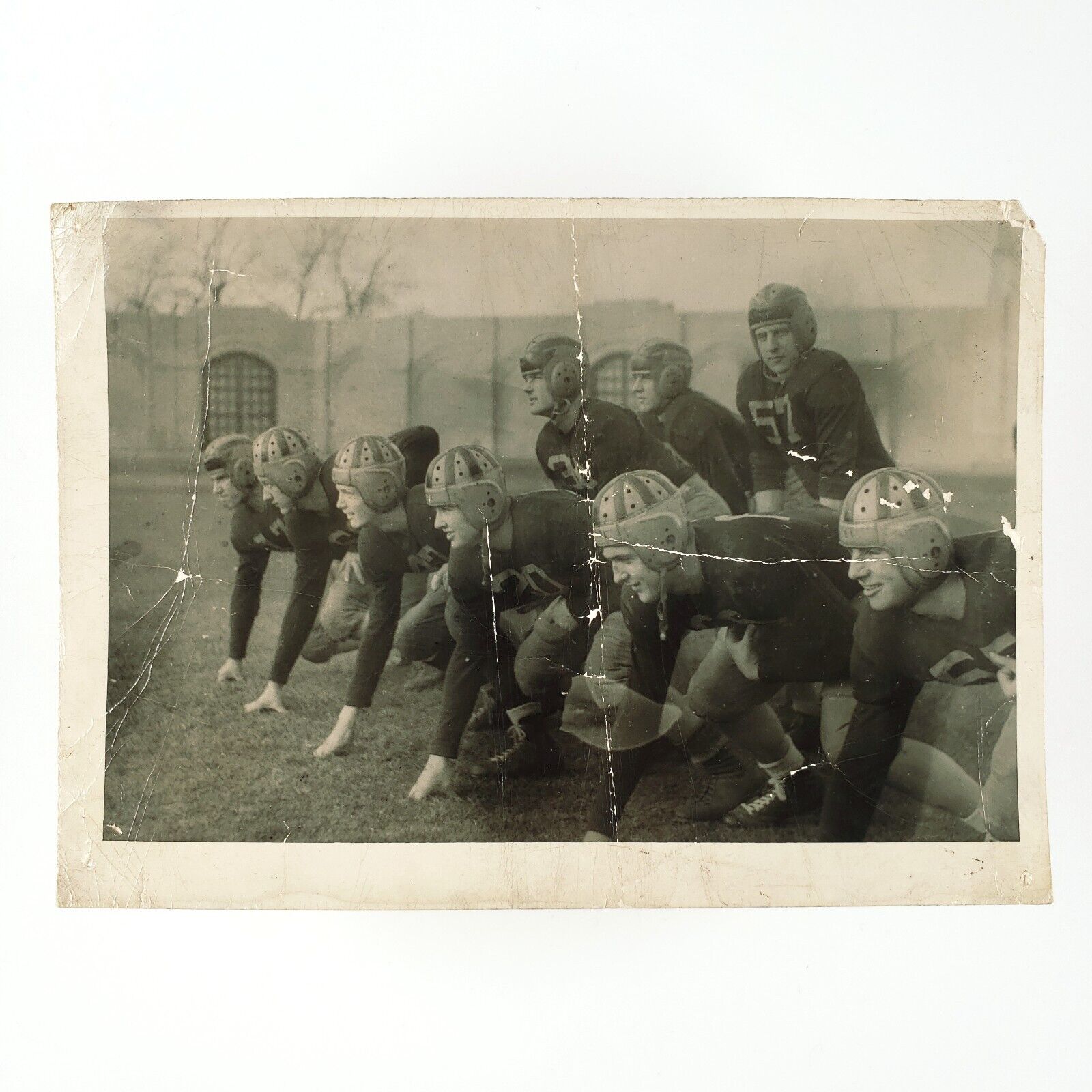 Unknown Mystery Football Team 1940s Branson Missouri Leather Helmet Players A466