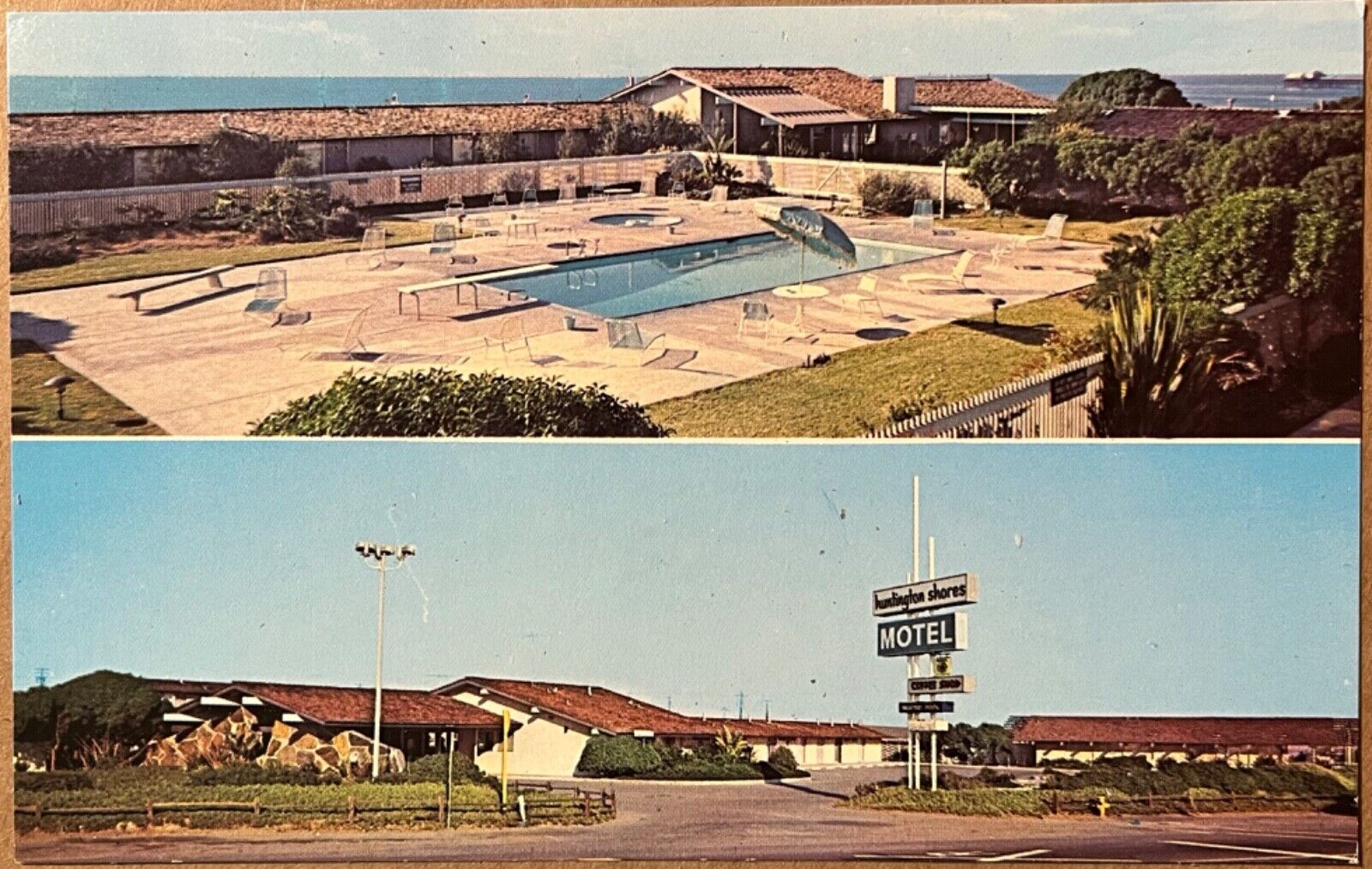 Huntington Beach Shores Motel Multi View California VTG PC Postcard c1960