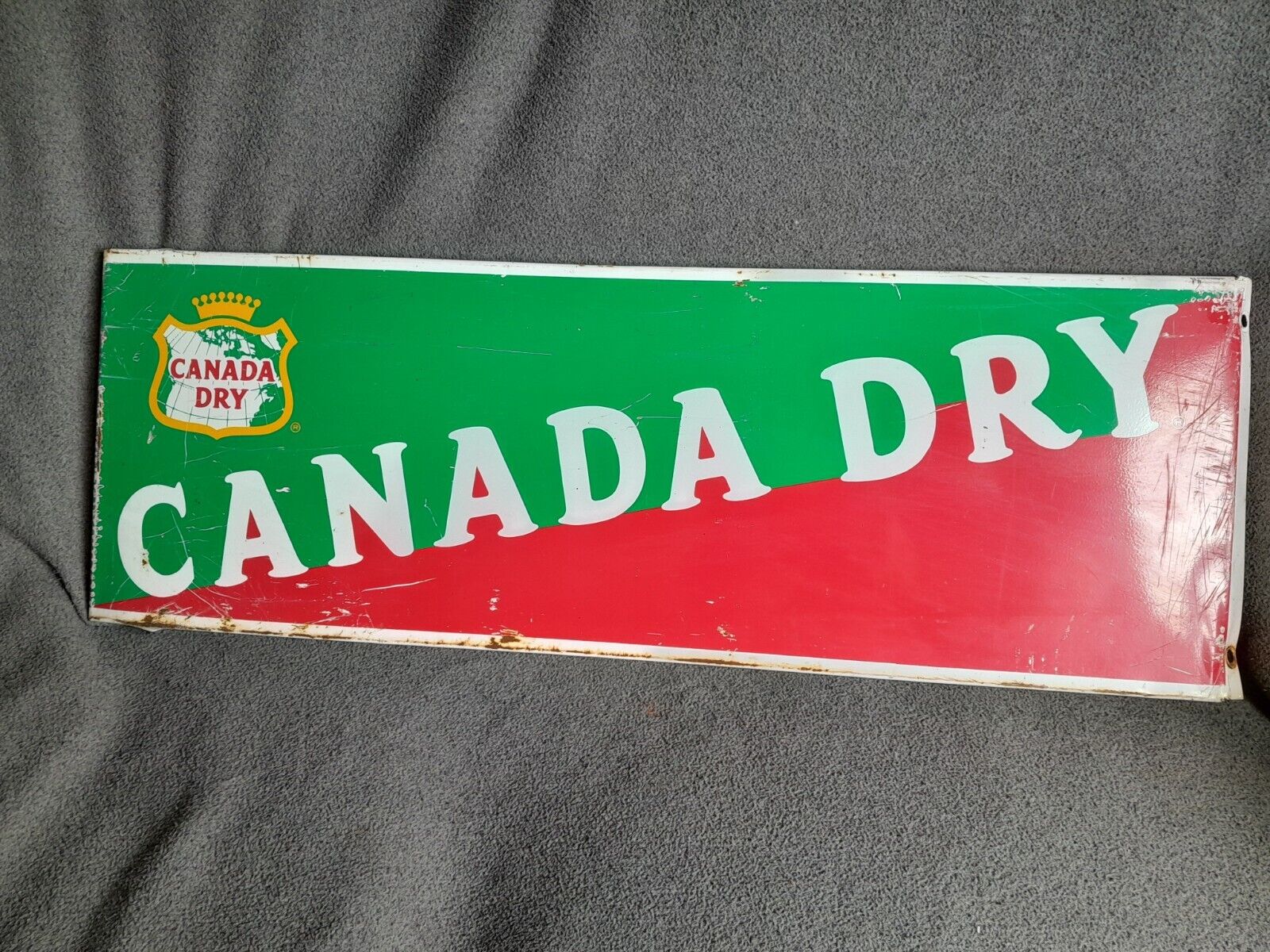 c.1970s Original Vintage Drink Canada Dry Sign Metal Rack Topper Soda Spur Coke