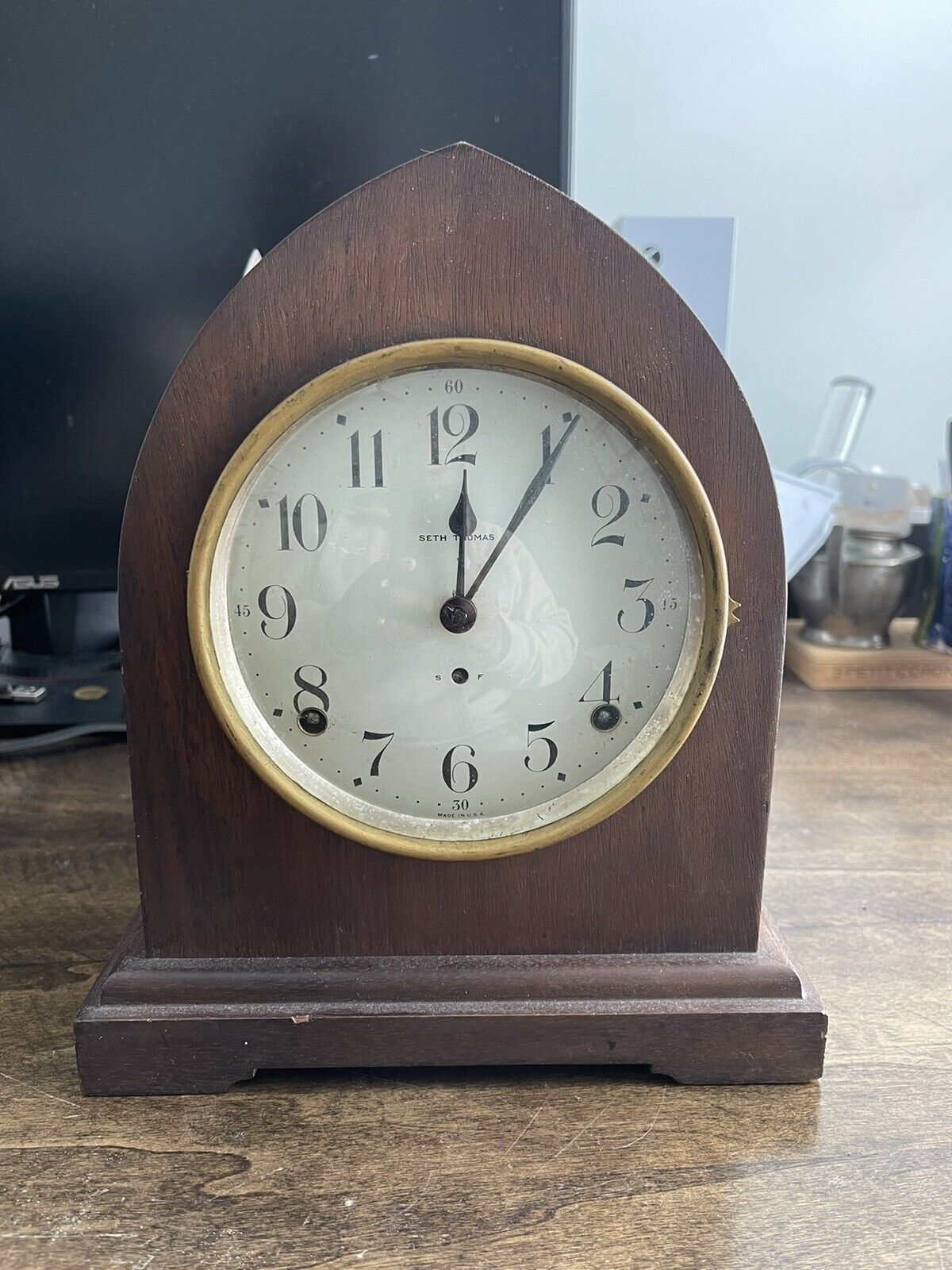 Antique Seth Thomas Mantel Clock Model 89-AL Movement With Pendulum & Key