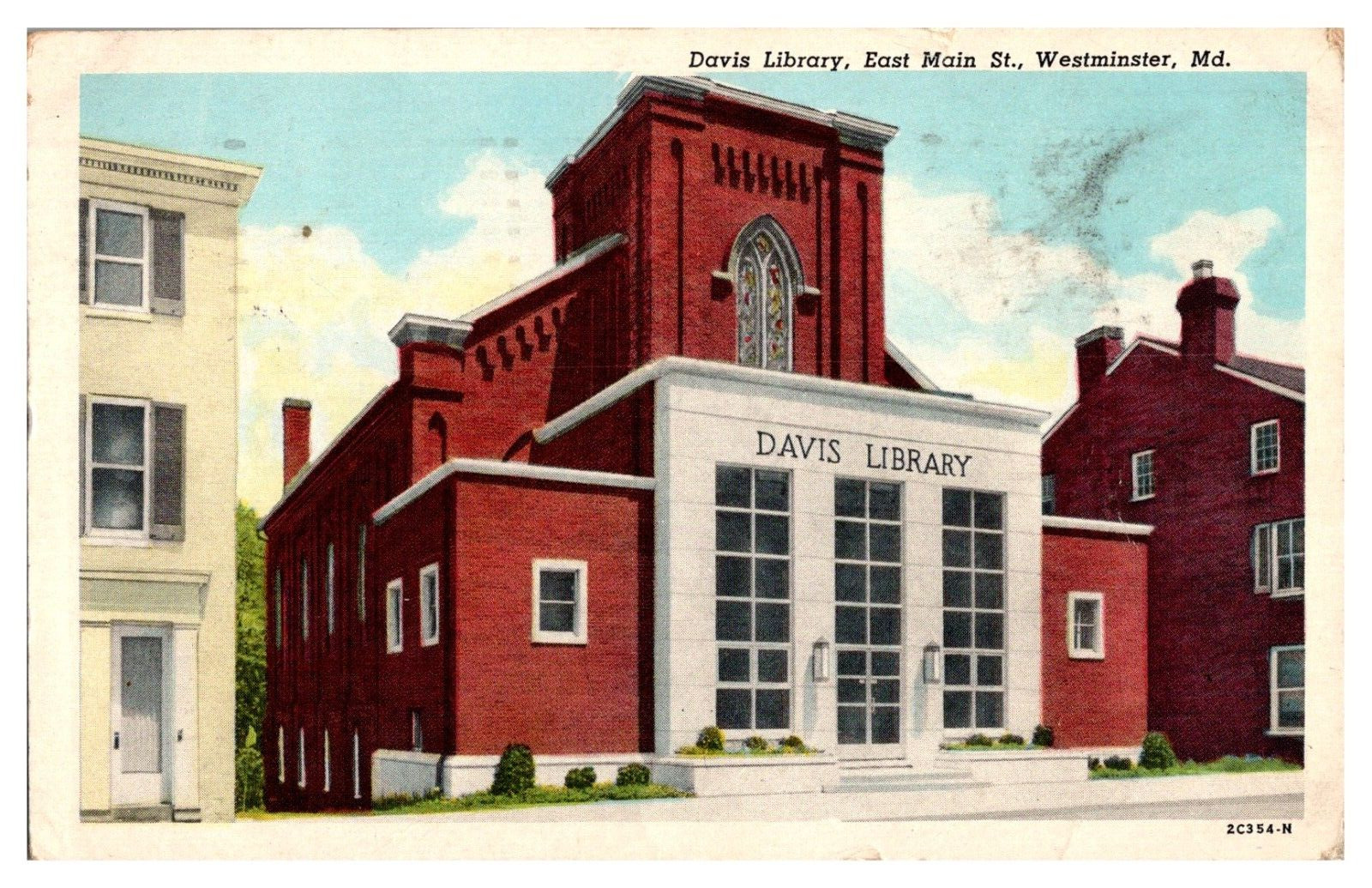 Postcard Davis Library, E Main Street Westminster,  Maryland White Boarder