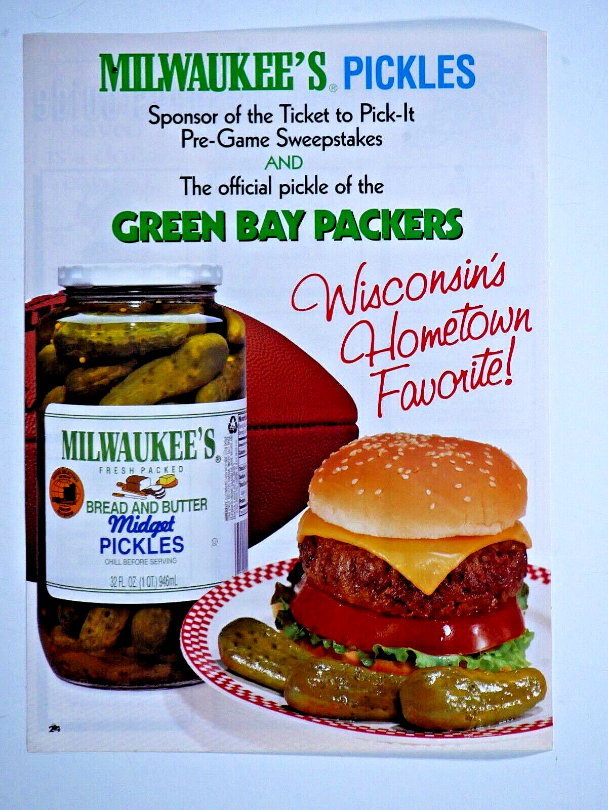 Green Bay Packers Milwaukee\'s Bread & Butter Pickles VTG 1997 Original Print Ad