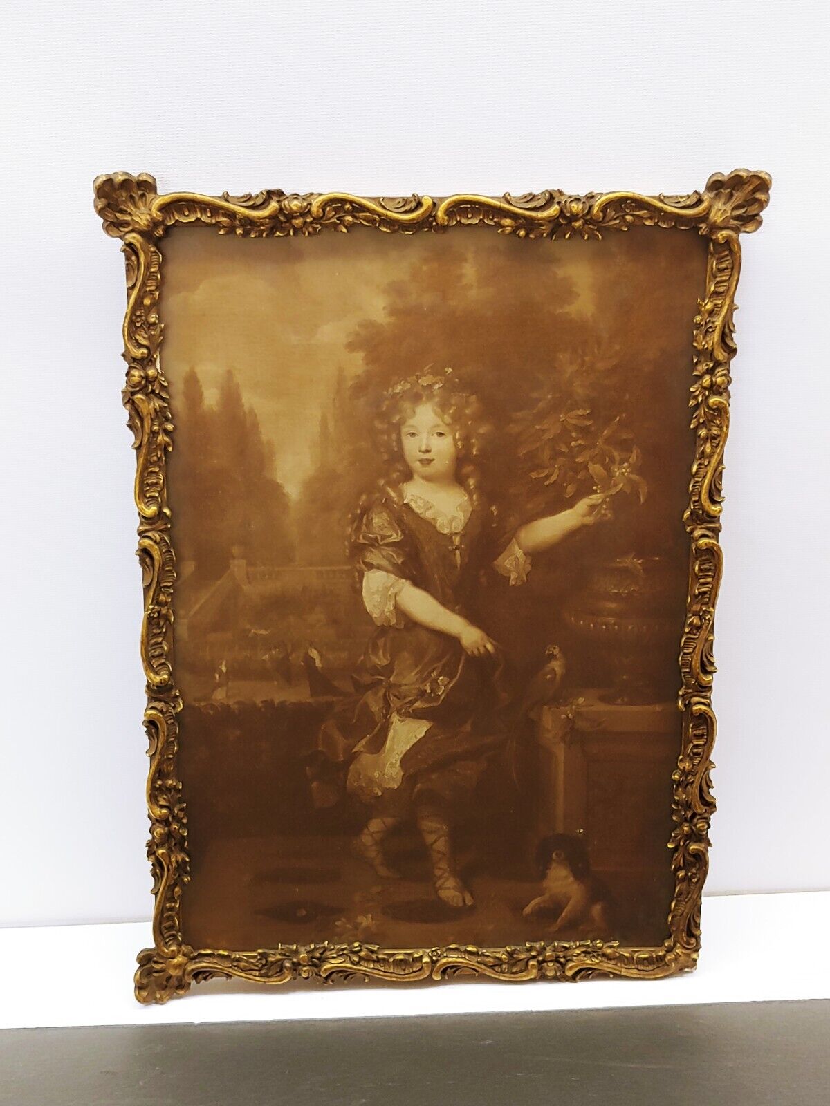 Antique Ornate Wood & Gesso Framed Photograph Of A Painting 16x12 G. Busse NYC