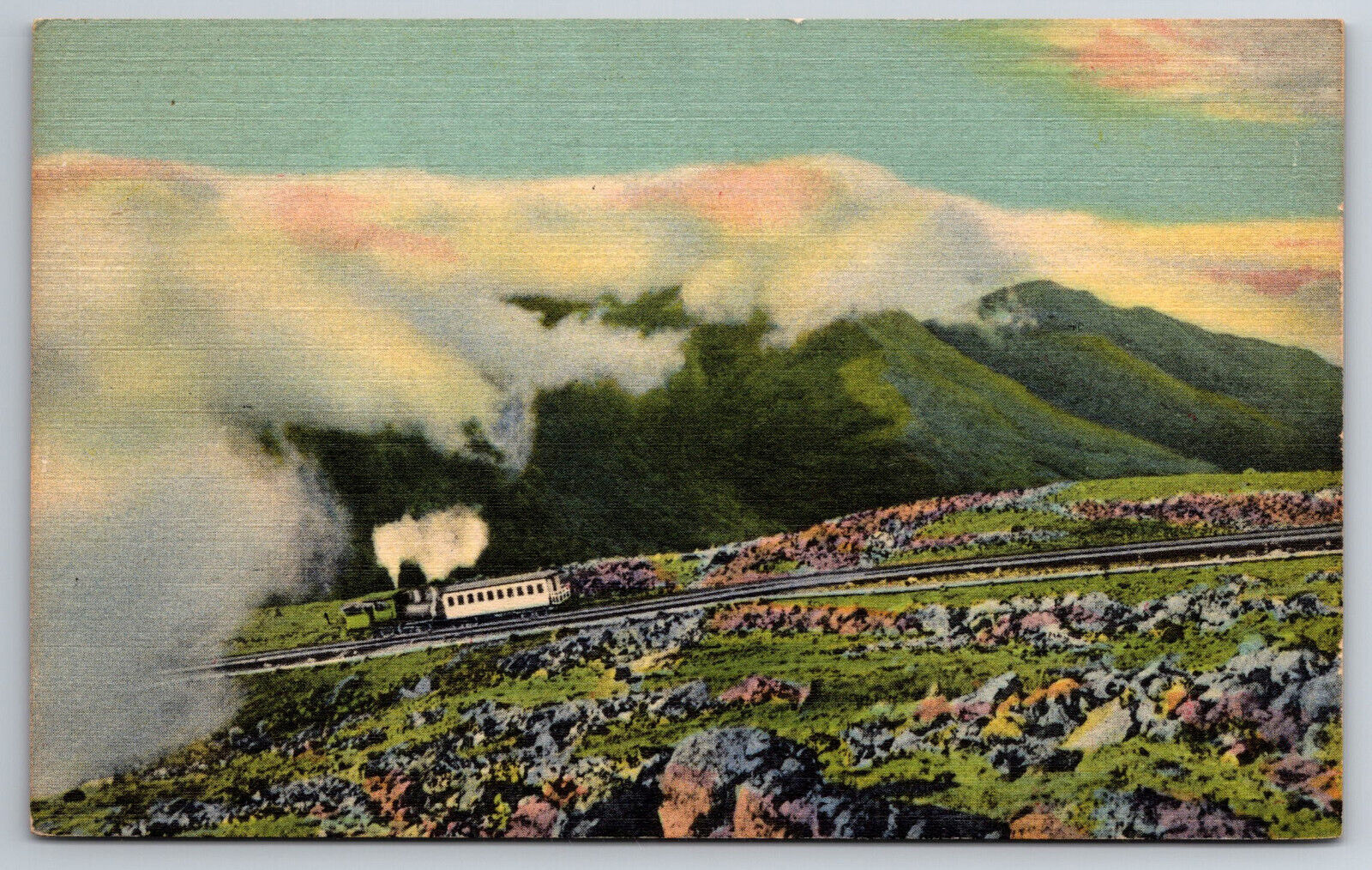 Vintage Postcard NH White Mountains Cog Railway Train RR Linen ~10512