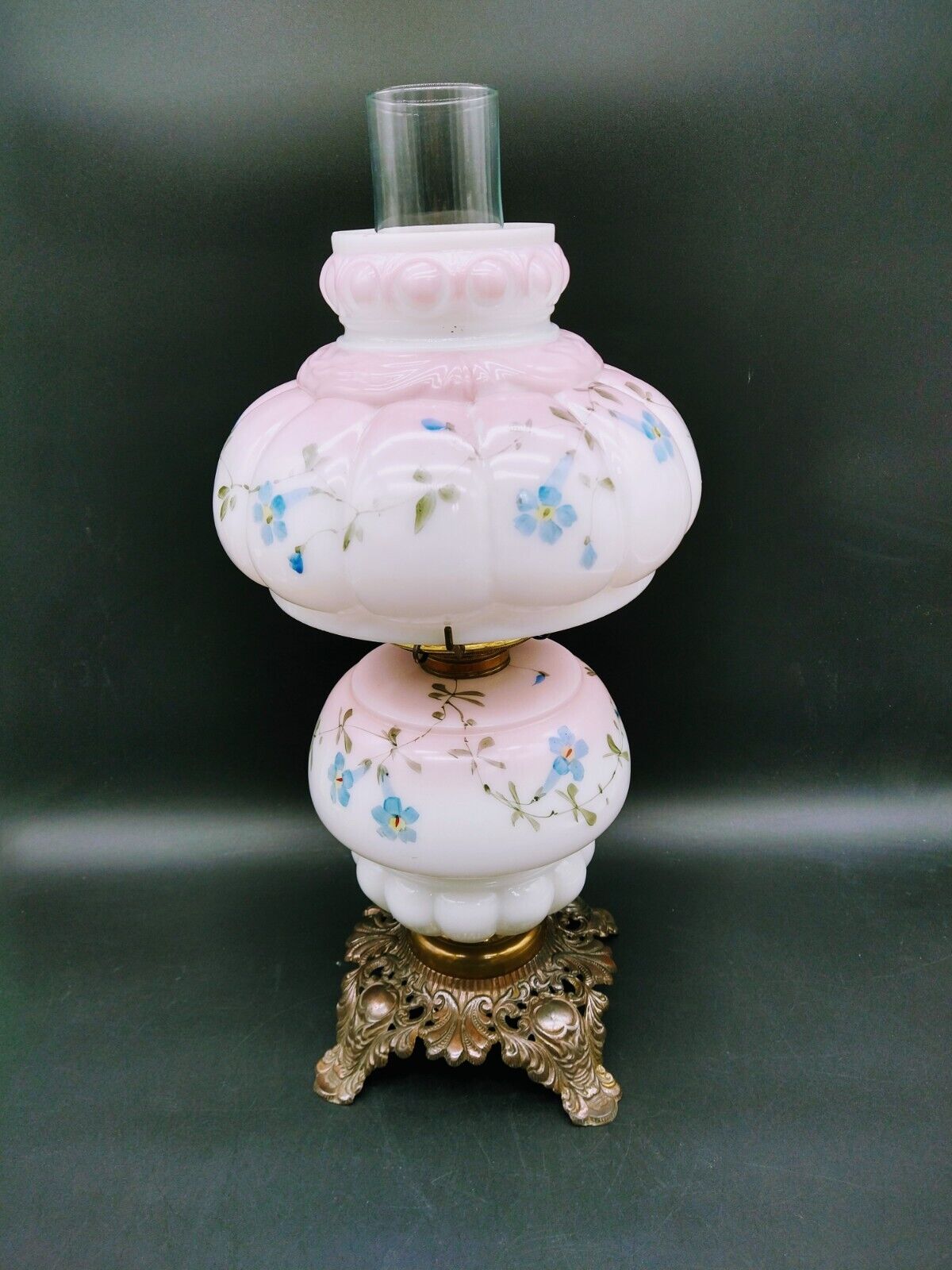 Antique Consolidated Floral Oil Lamp GWTW