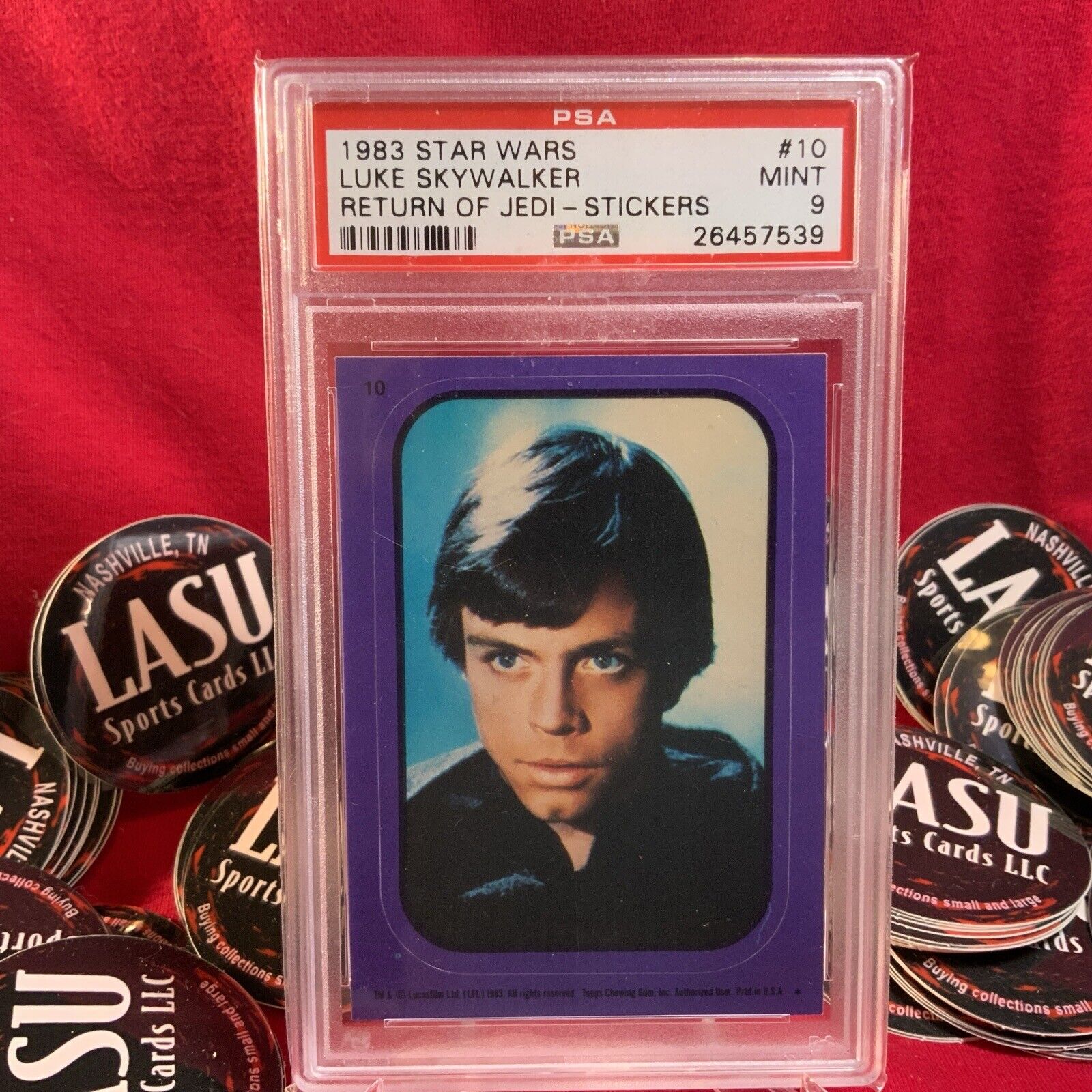 Luke Skywalker 1983 Star Wars Return of Jedi Purple Sticker Card #10 PSA 9 MINT