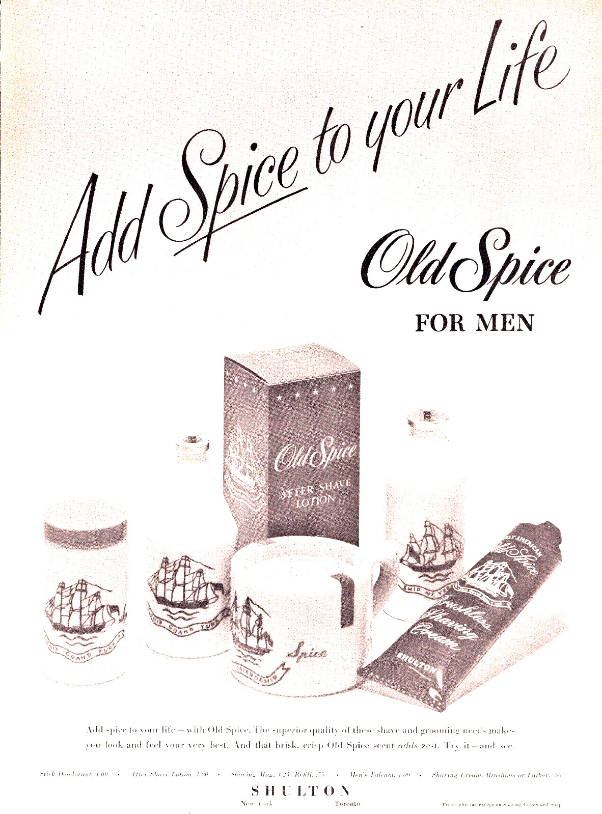 Vintage Old Spice Men 1953 Print Ad After Shave Deodorant Mug Talcum Cream