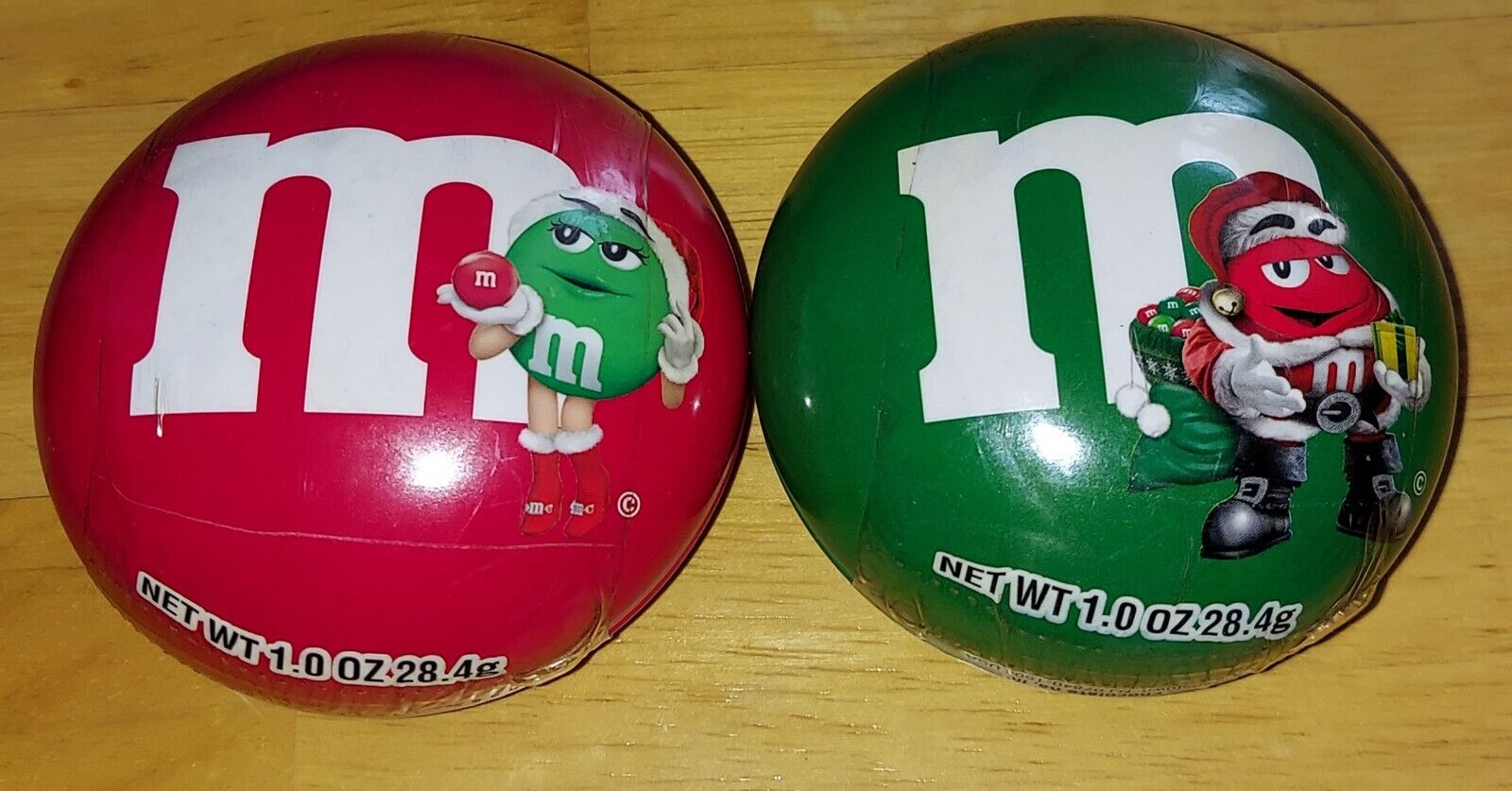 Set Of 2 Vintage Christmas M&M Containers Factory Sealed