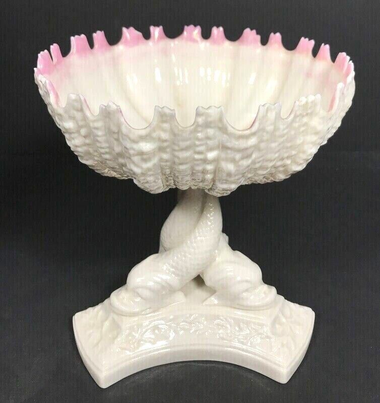 19th Century Royal Worcester Shell Dish Compote on Dolphin Pedestal RARE