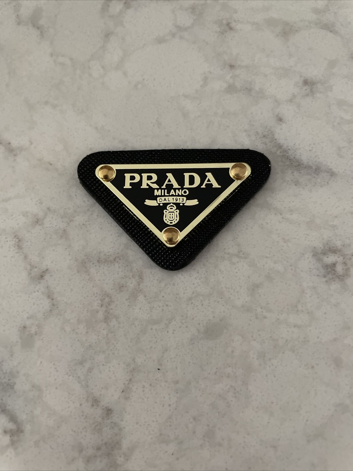 Prada Milano Logo Small Button Plate Metal Emblem Triangle Plate Black/Gold