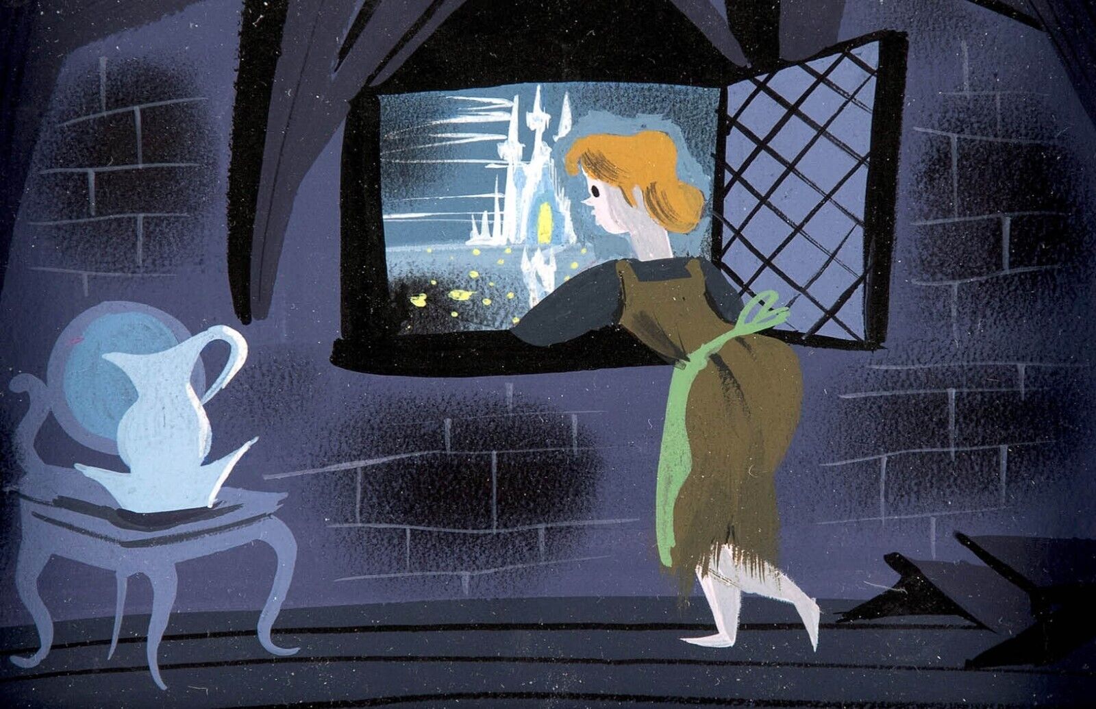 Mary Blair Disney Cinderella Daydreaming in the Tower Concept Poster