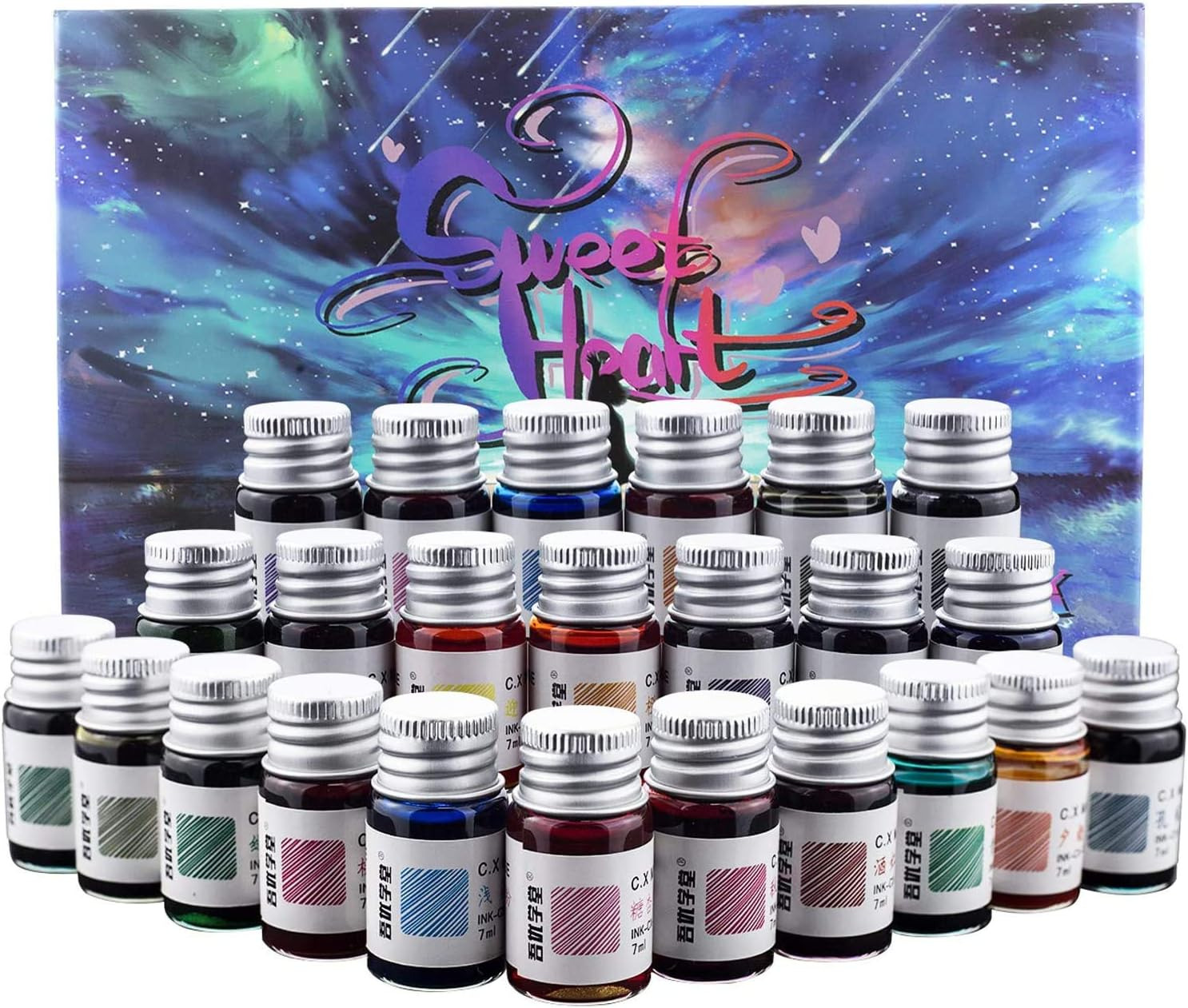 24 Colors Calligraphy Ink Set, Calligraphy Fountain Glass Dip Pen Color Ink Cali