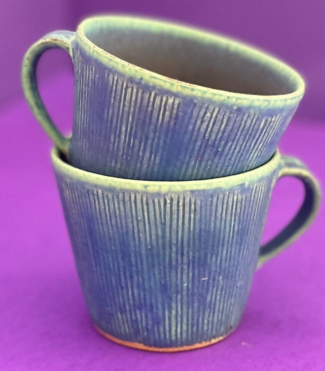Set of 2 Shigaraki yaki Japanese Coffee Tea Mugs signed Azure Blue SALE