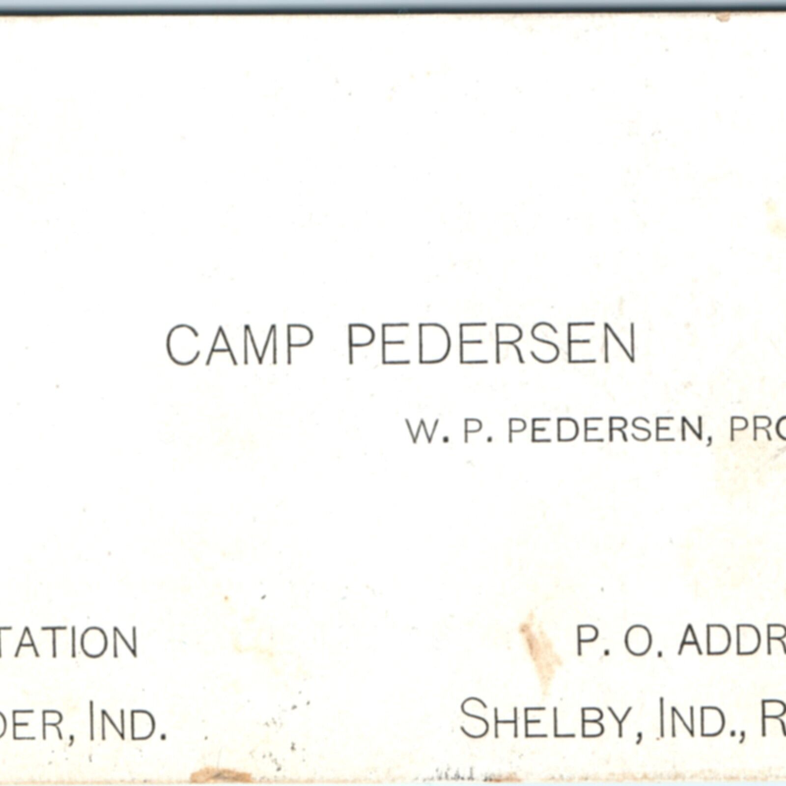c1920s Shelby IN Camp Pedersen Hunting Advertising Train Schedule Trade Card C43