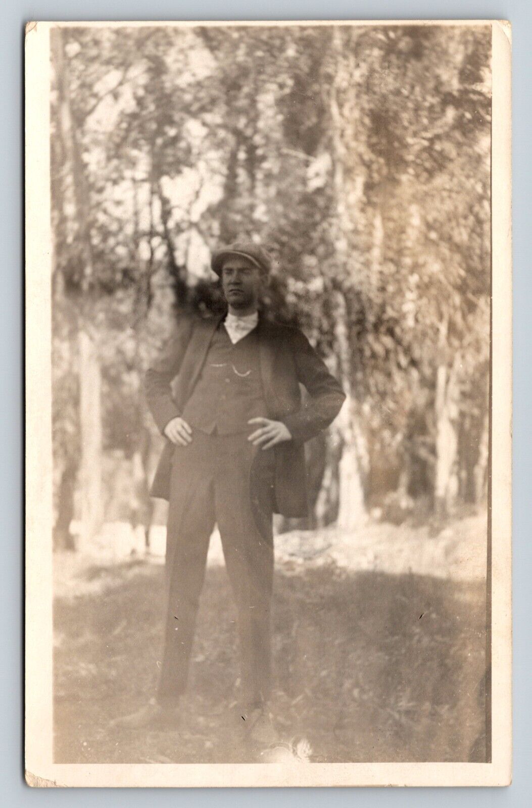 RPPC Man Wearing Newsboy Cap with Pocket Watch AZO 1918-1930 VTG Postcard 1357