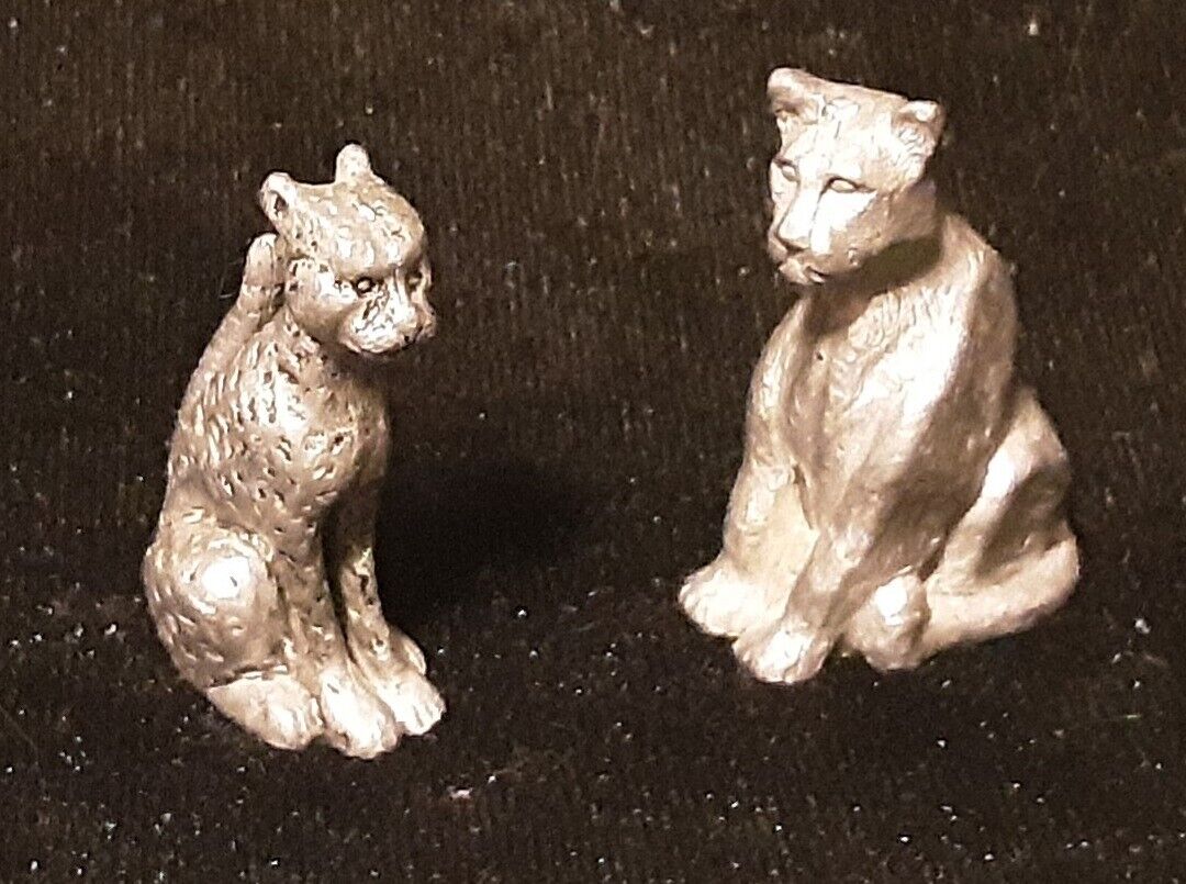 Pair of Vintage Pewter Big Cats, Lioness & Cheetah, 1996