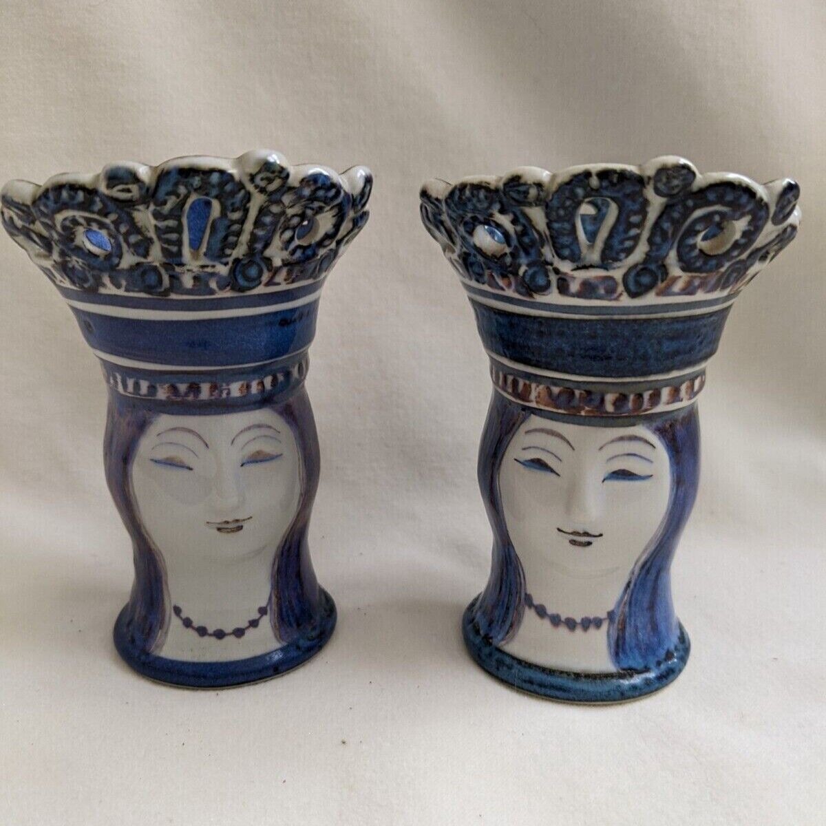 2 Vtg Royal Copenhagen Queens Figurine Vase Denmark Doreen Middelboe numbered
