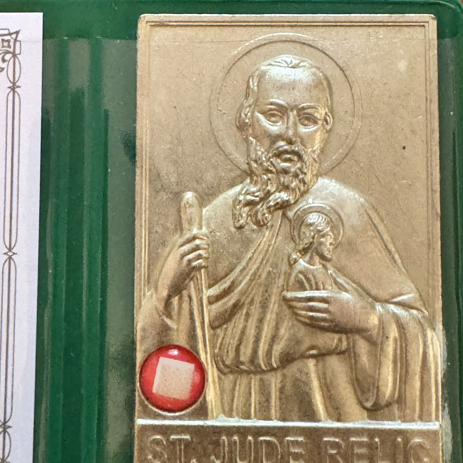 Vintage St. Jude Pocket Relic Medal inside Folder Catholic Patron Hopeless Cases