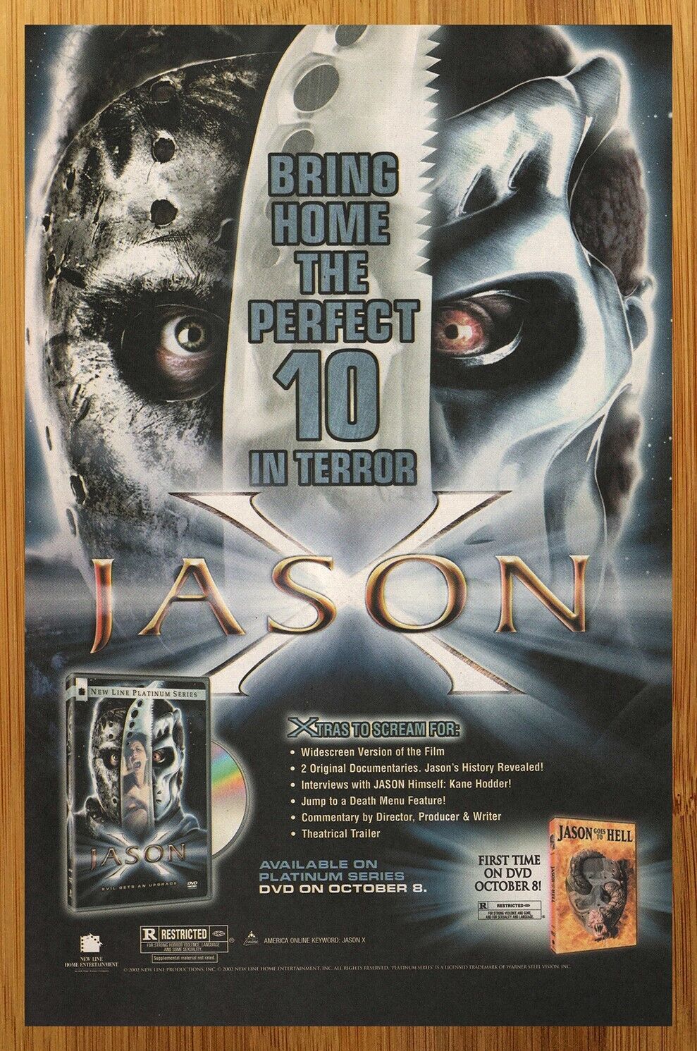 2002 Jason X Vintage Print Ad/Poster Friday 13th Horror Movie DVD Promo Art 00s