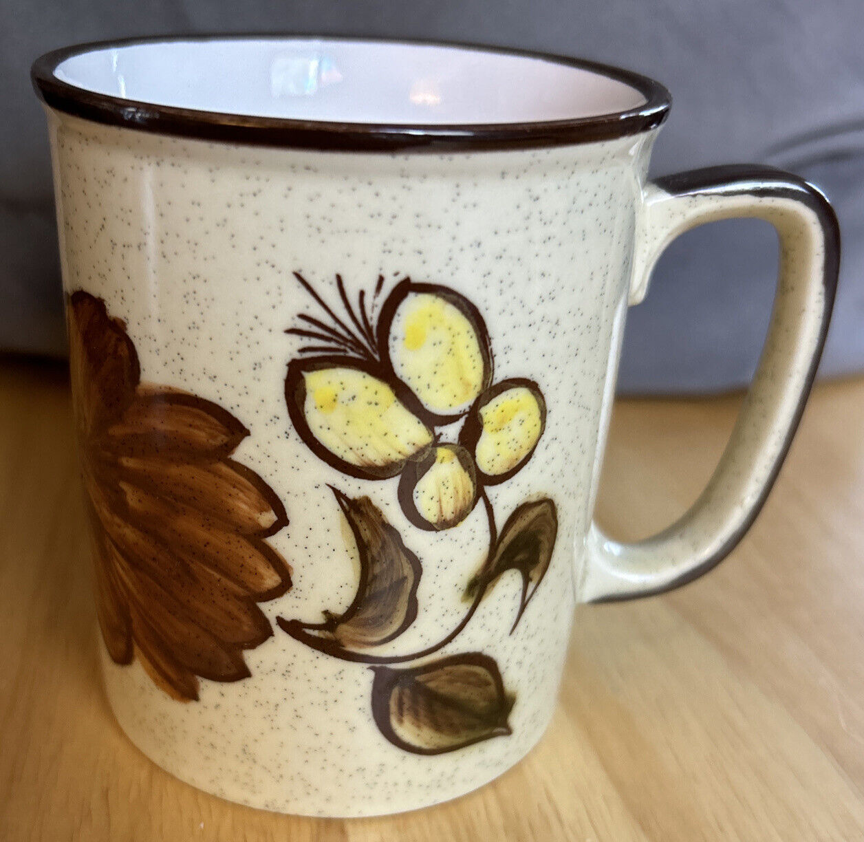 Vintage Sango Hand Painted Stoneware Floral Speckled Coffee Mug Cup Japan